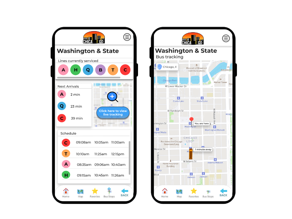 bus stop with details, bus tracking