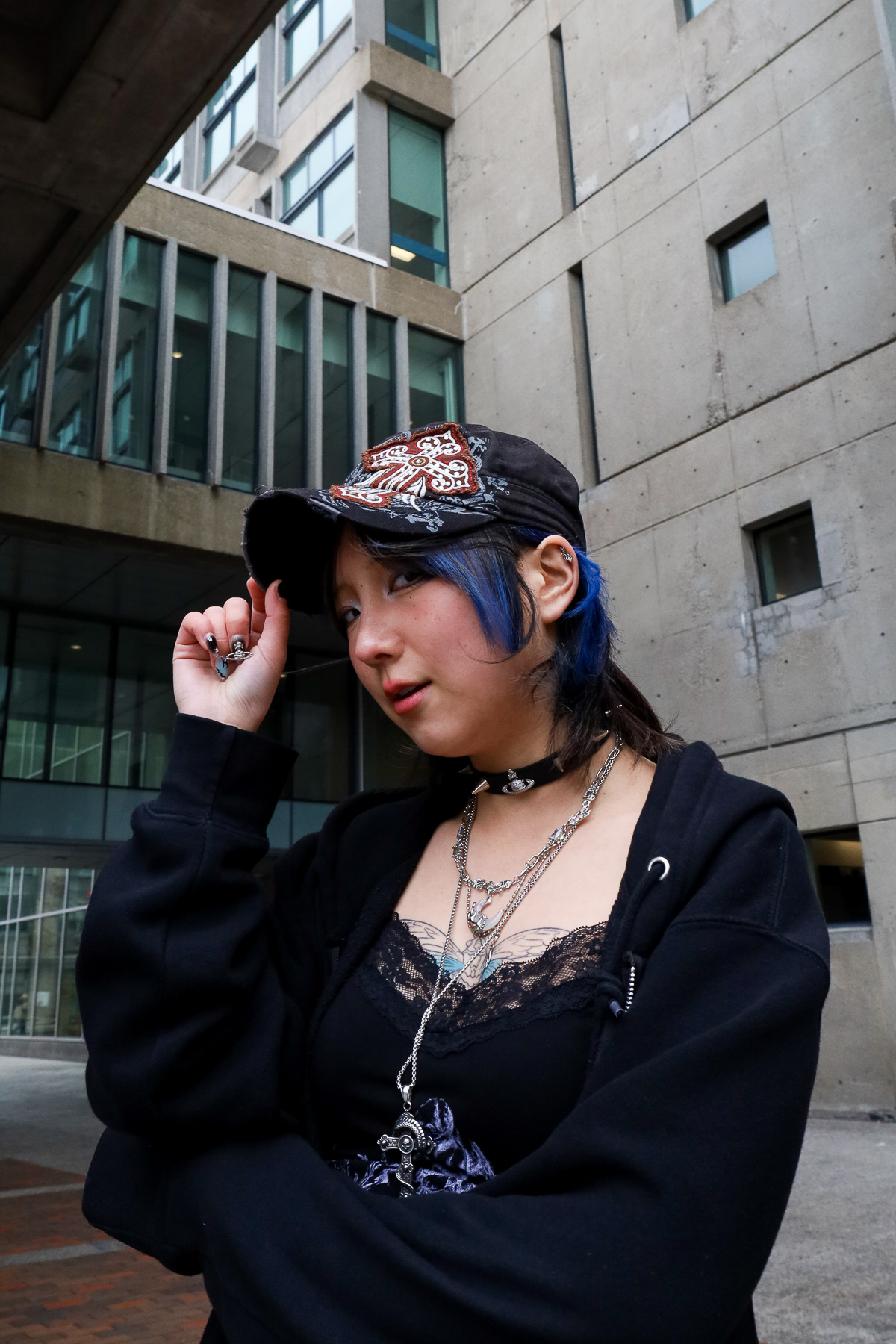 Portrait of Sawyer Yoh outside of Boston University's School of Law; March 30th, 2025.