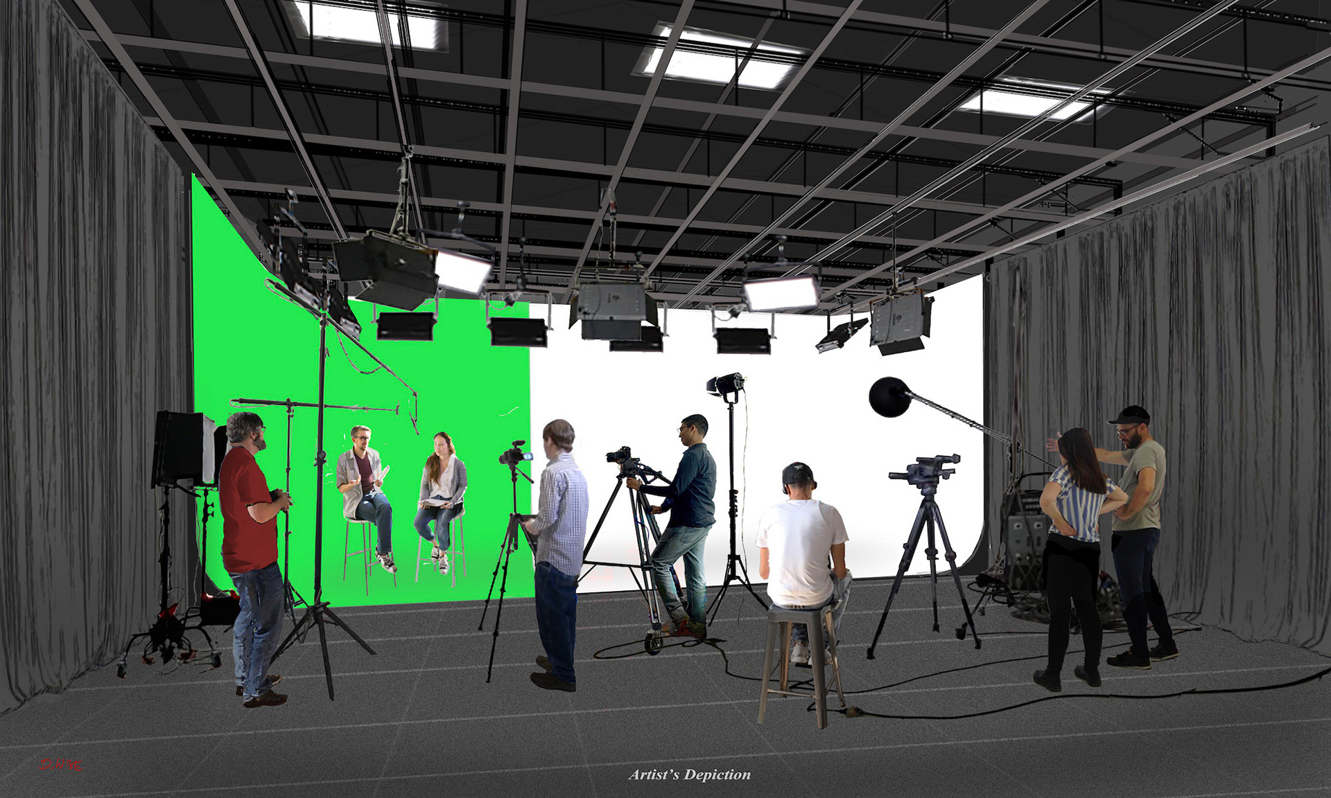Cyclorama with partial Green Screen