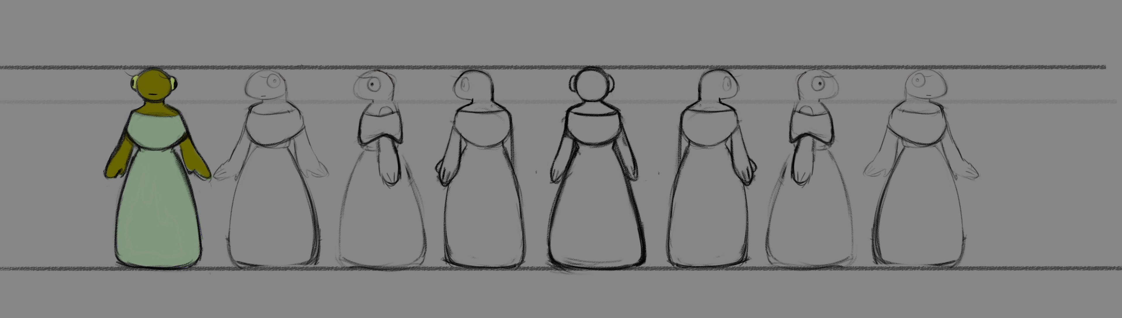 The main character in my upcoming film, "Love Croaks!" Coco is based off of Puerto Rican traditional dresses and the Puerto Rican coqui frog! She is meant to seem almost disconnected or distracted. She's not all the way there.