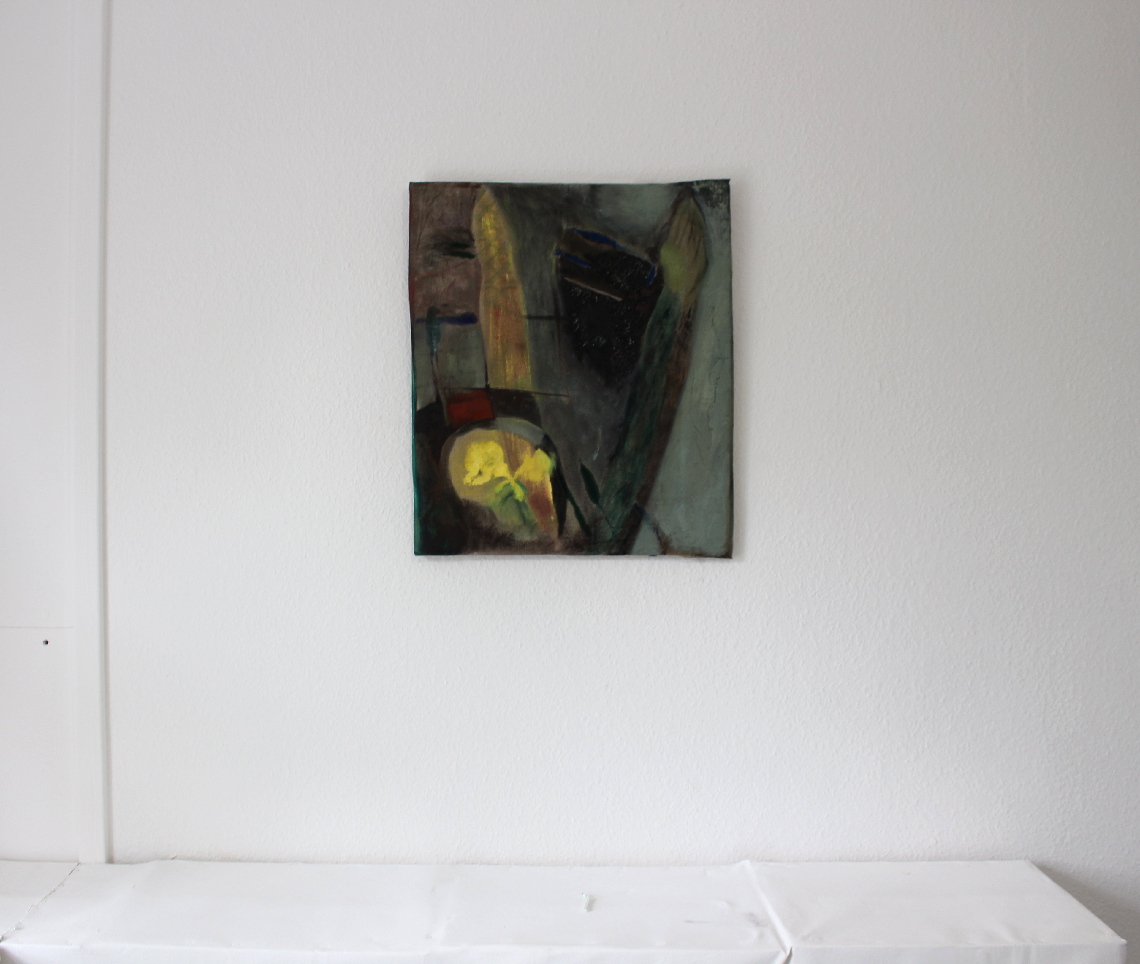 Ada Egg Koskiluoma - "what comes singing,  goes whistling" - 2024 - oil, ink, pencil, crayon on canvas - 62 x 54 cm