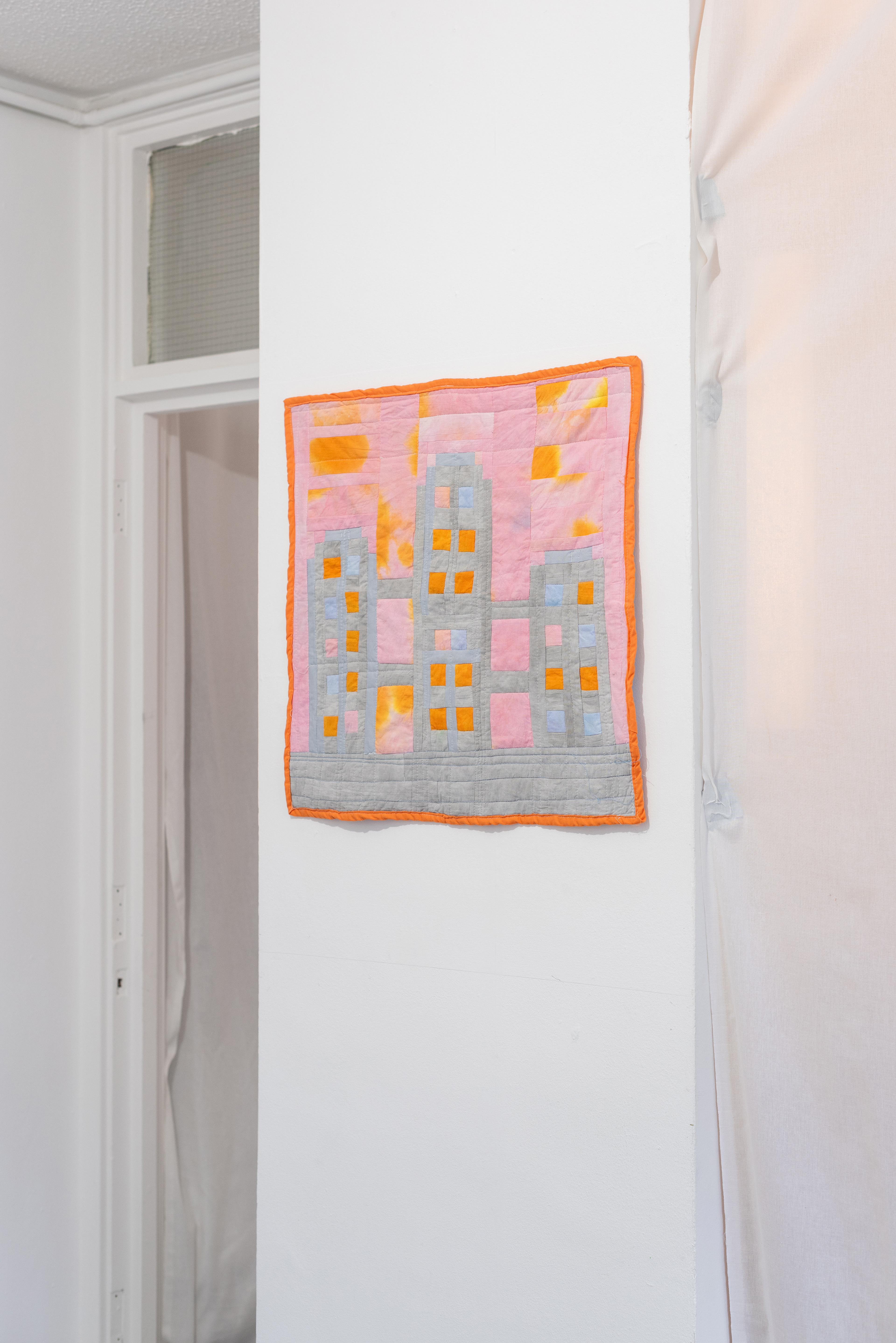 Lucinda Purkis 'Windows' - 2024 - Procion dyed & ink stained cotton, patchworked and quilted. - 58.5 x 56cm