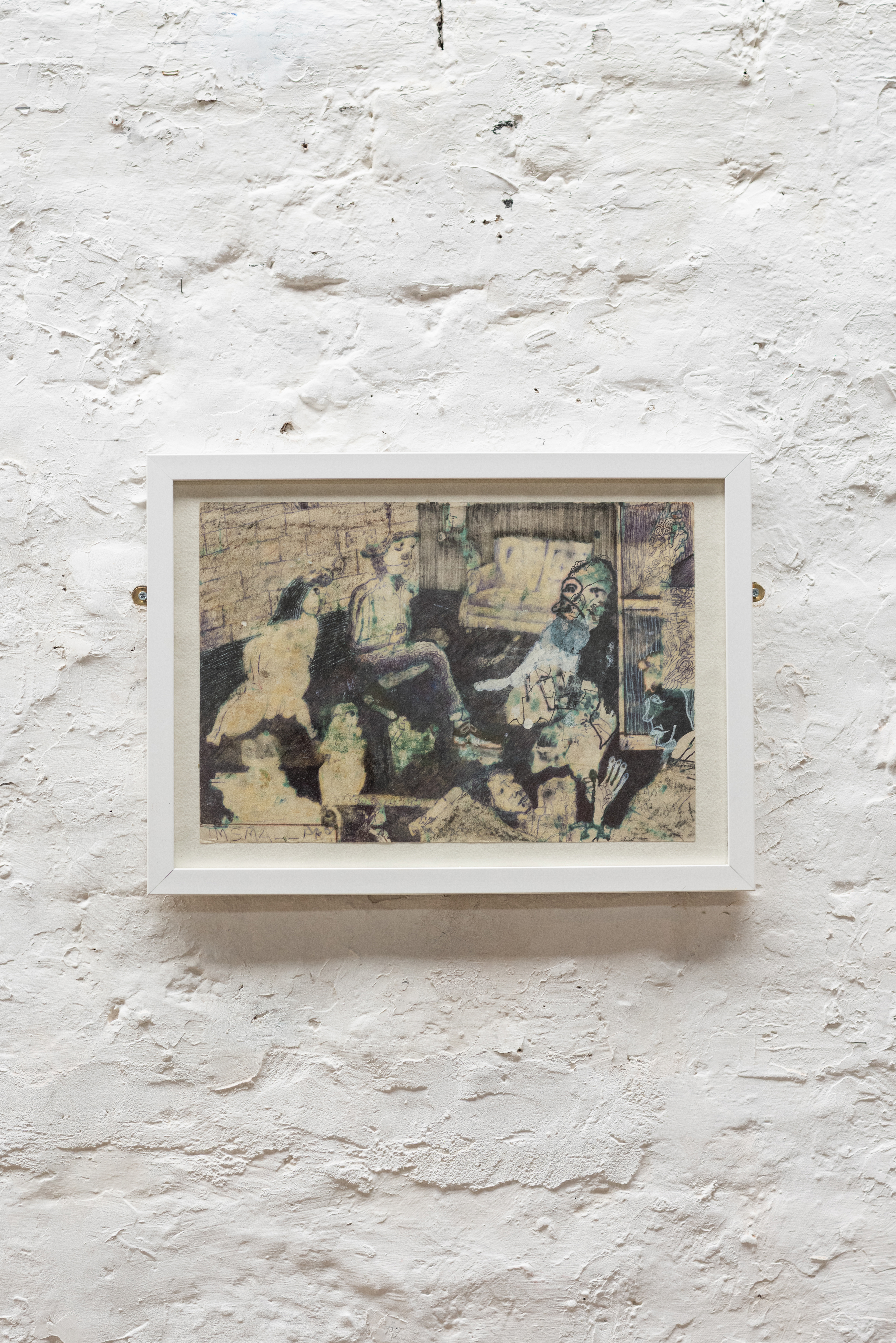 Benjamin Prosser- Staff room at the PPCFTFCE -  (2020) -  ink, biro, pastel on paper -  36.5 x 25 cm