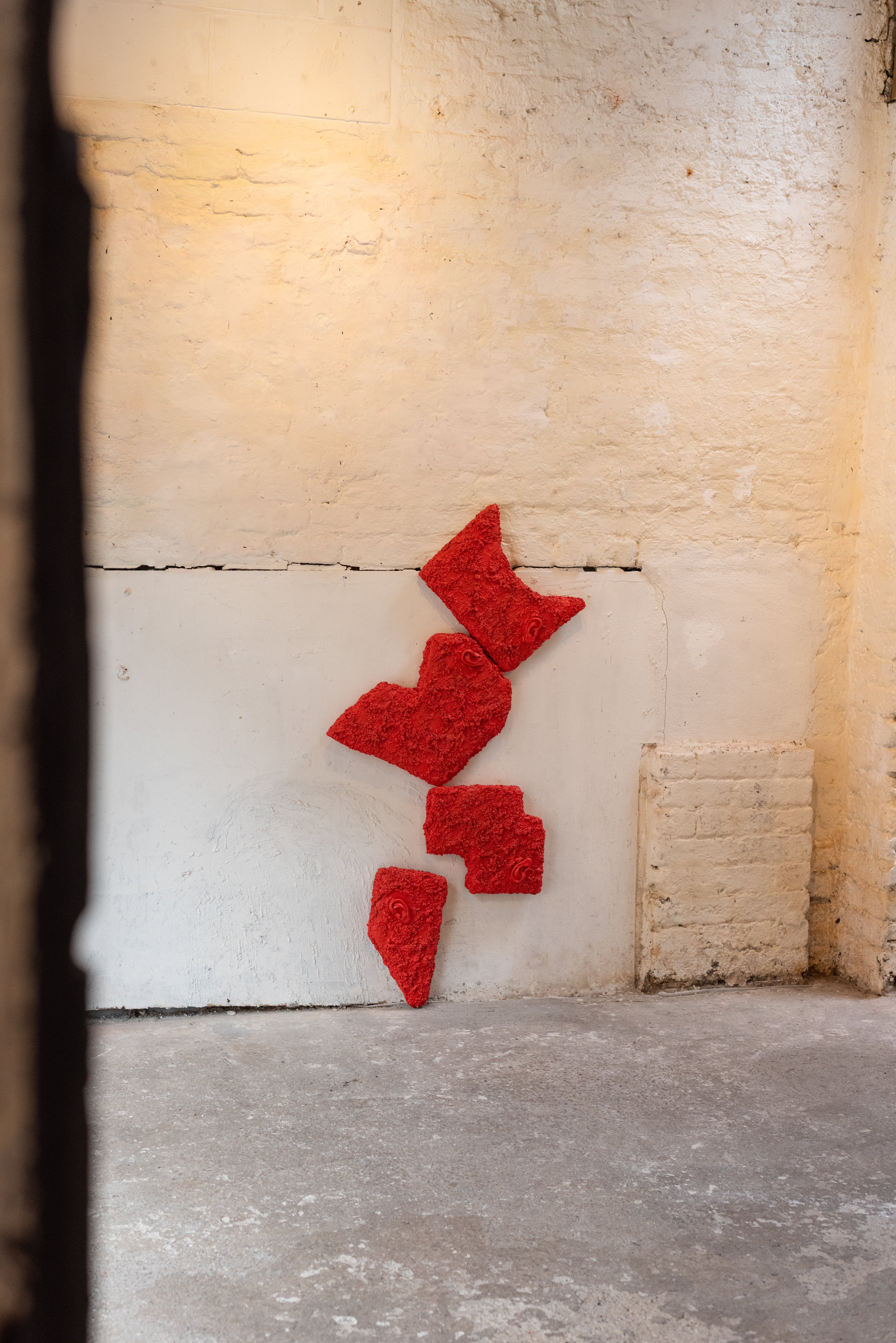 Nima Shafiani - Small hand-made Machine - (2025) - Mixed media, silicone ears on board - 105 x 45 x 3 cm 