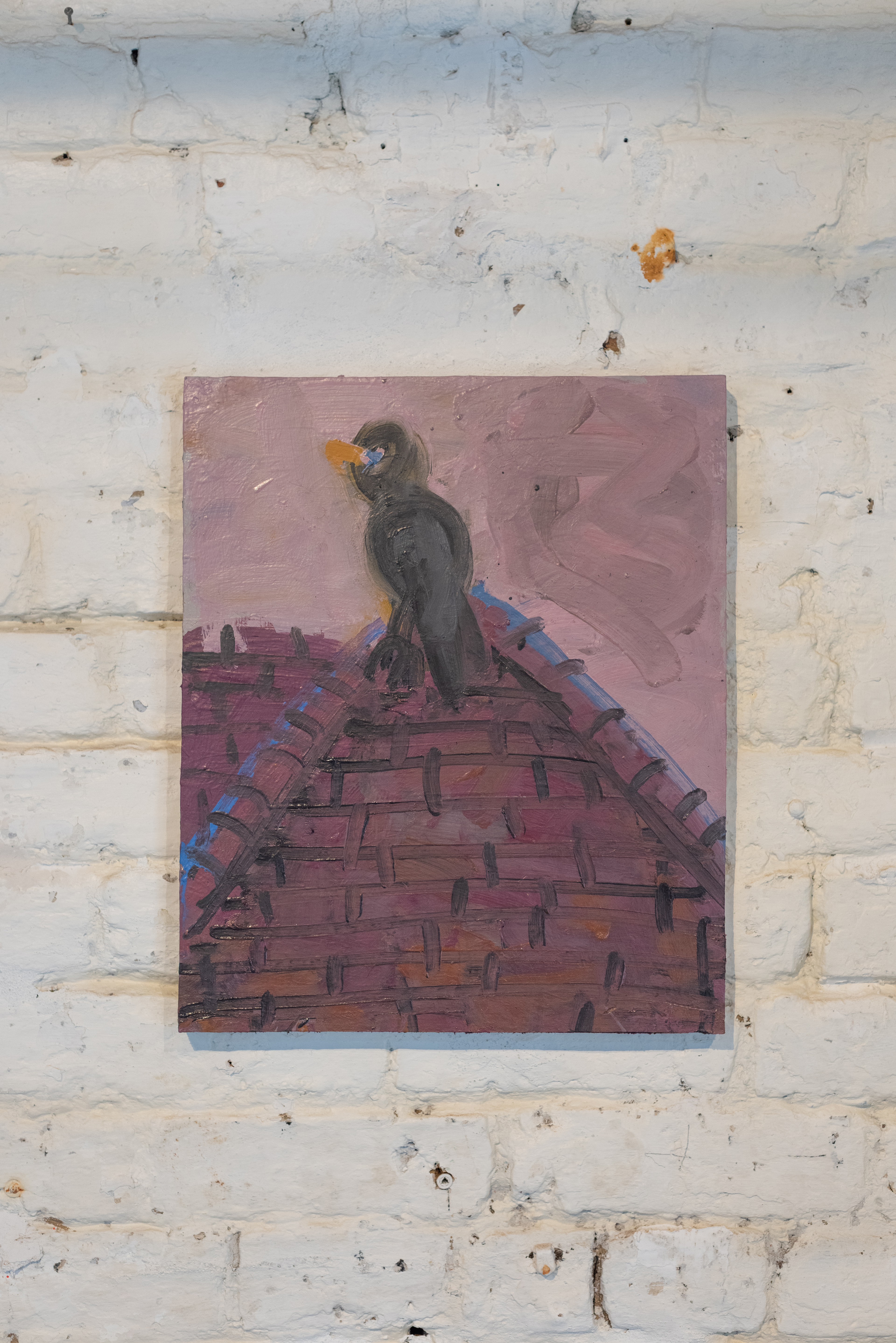 Leigh Curtis - Bird on Roof - (2025) -  Oil on board -  42 x 34.8 cm