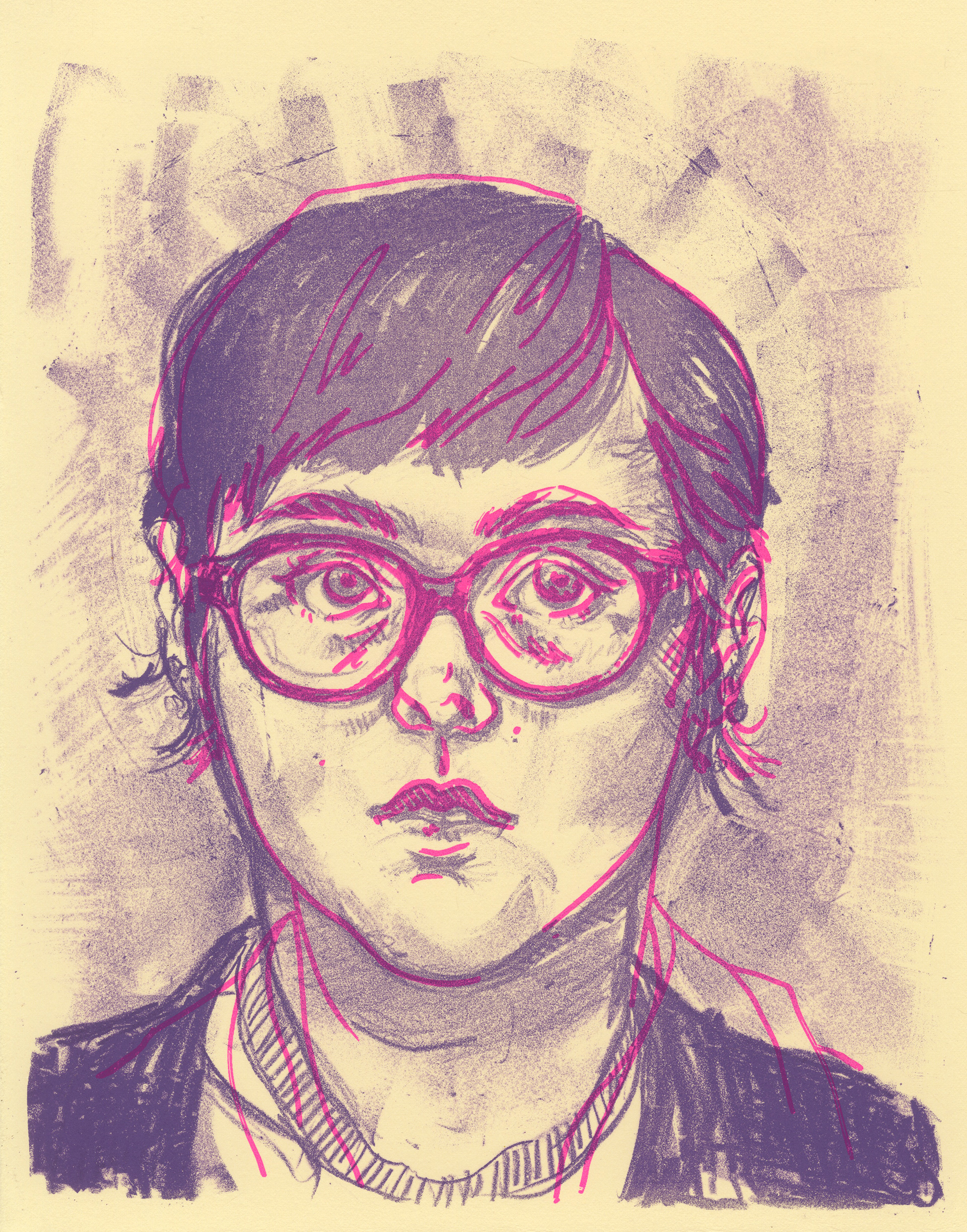 "Self-Portrait", screenprint and stone lithograph.