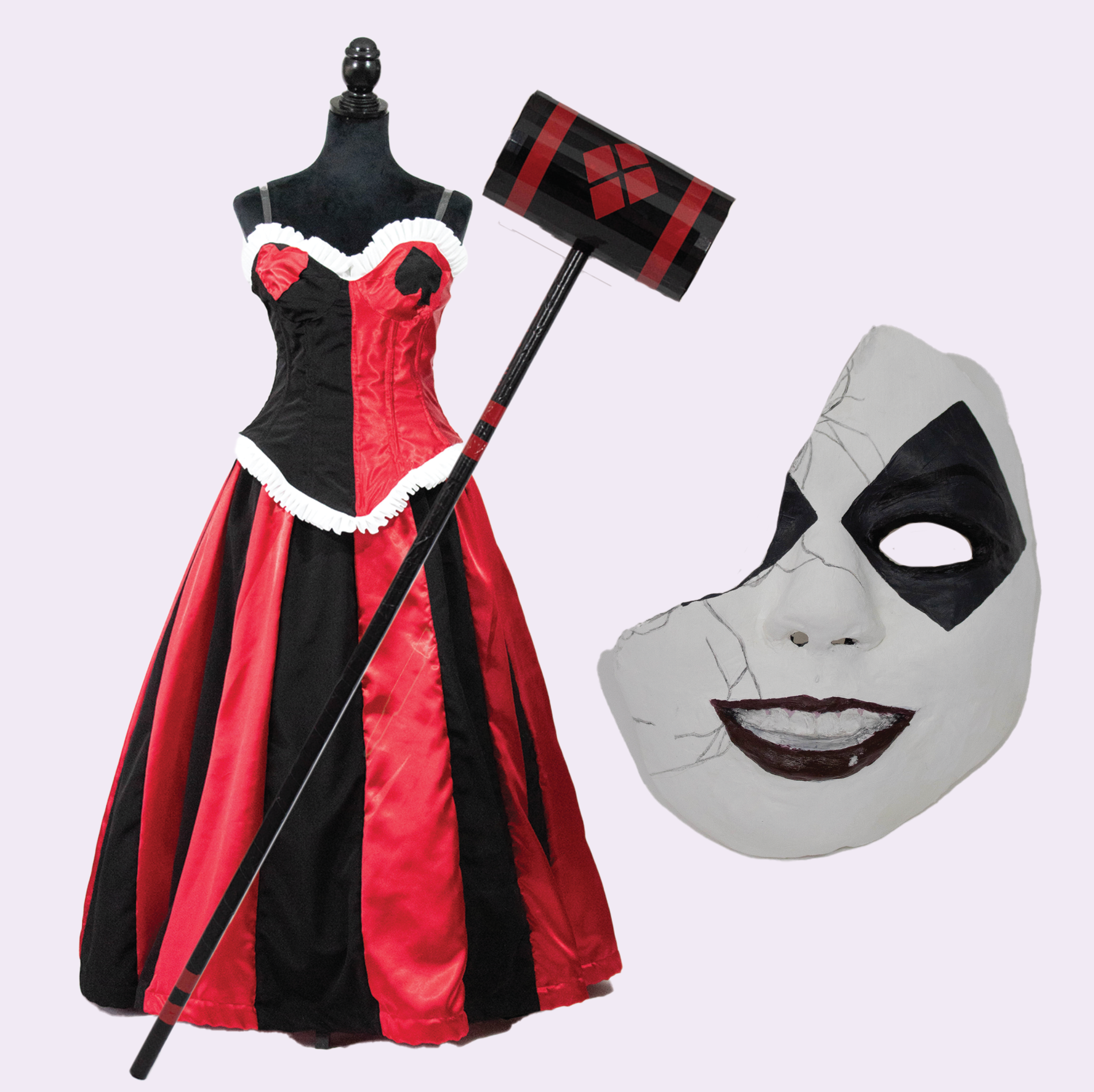 Harley Quinn ball gown, mask and mallet (Harleen)