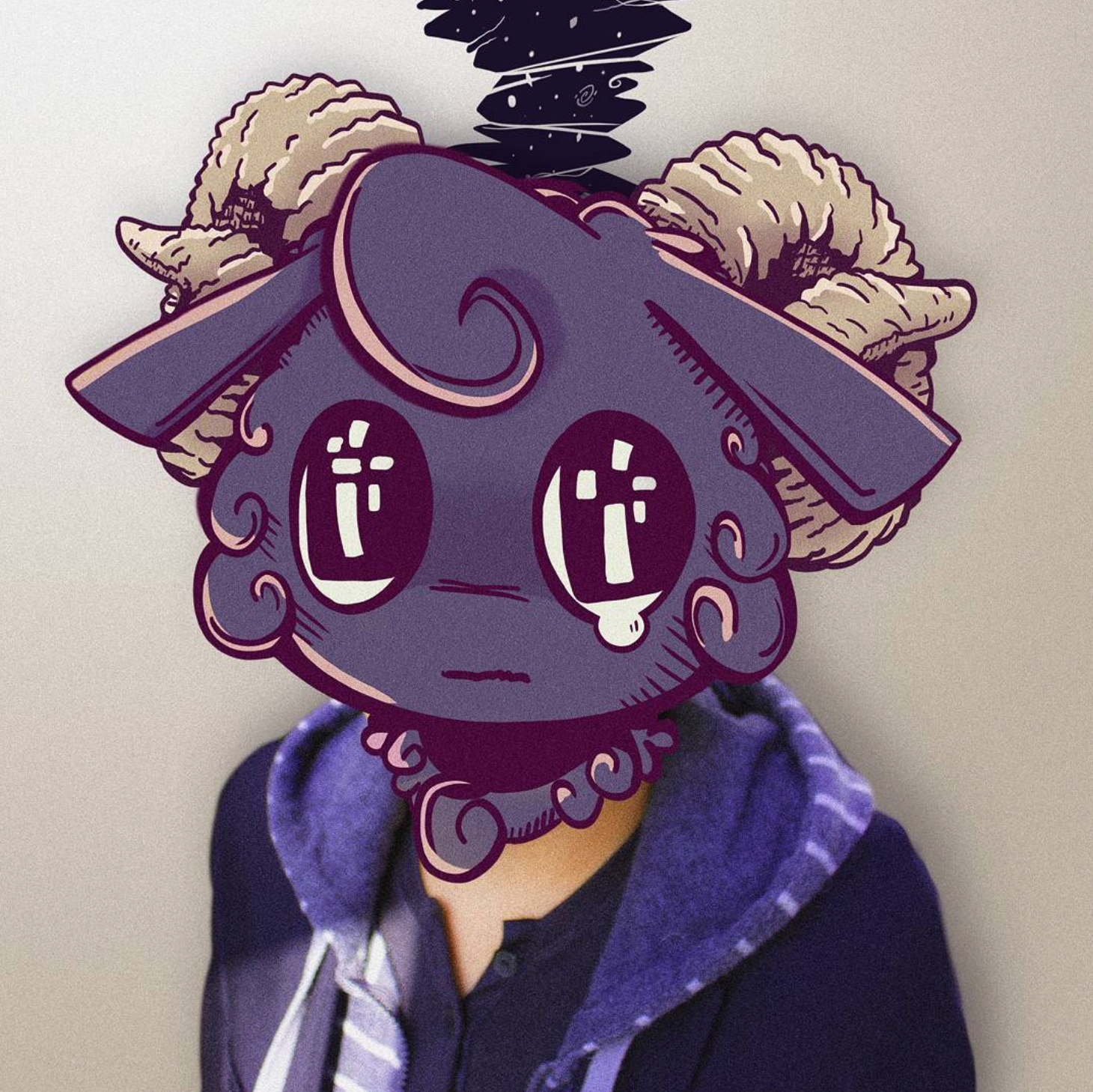 Selfportrait - intervened photo with an ilustration of a ram crying