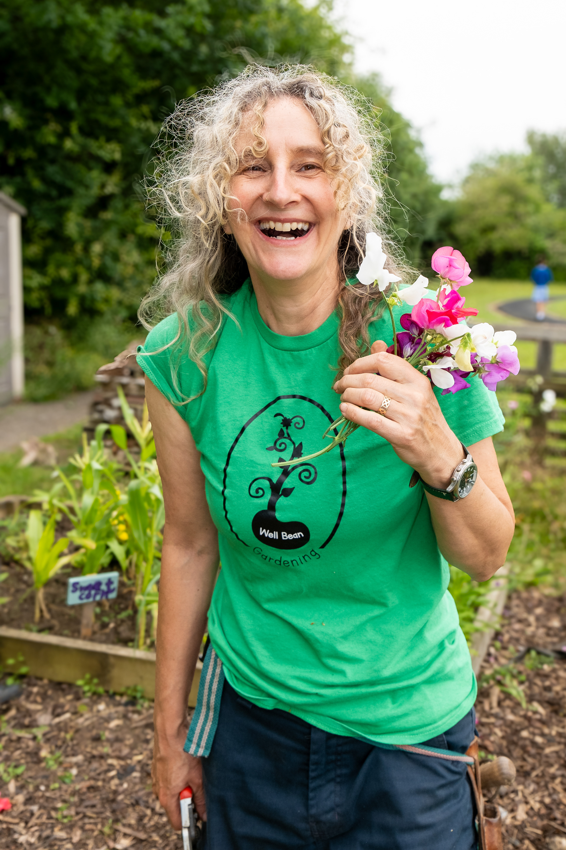 With flowers.