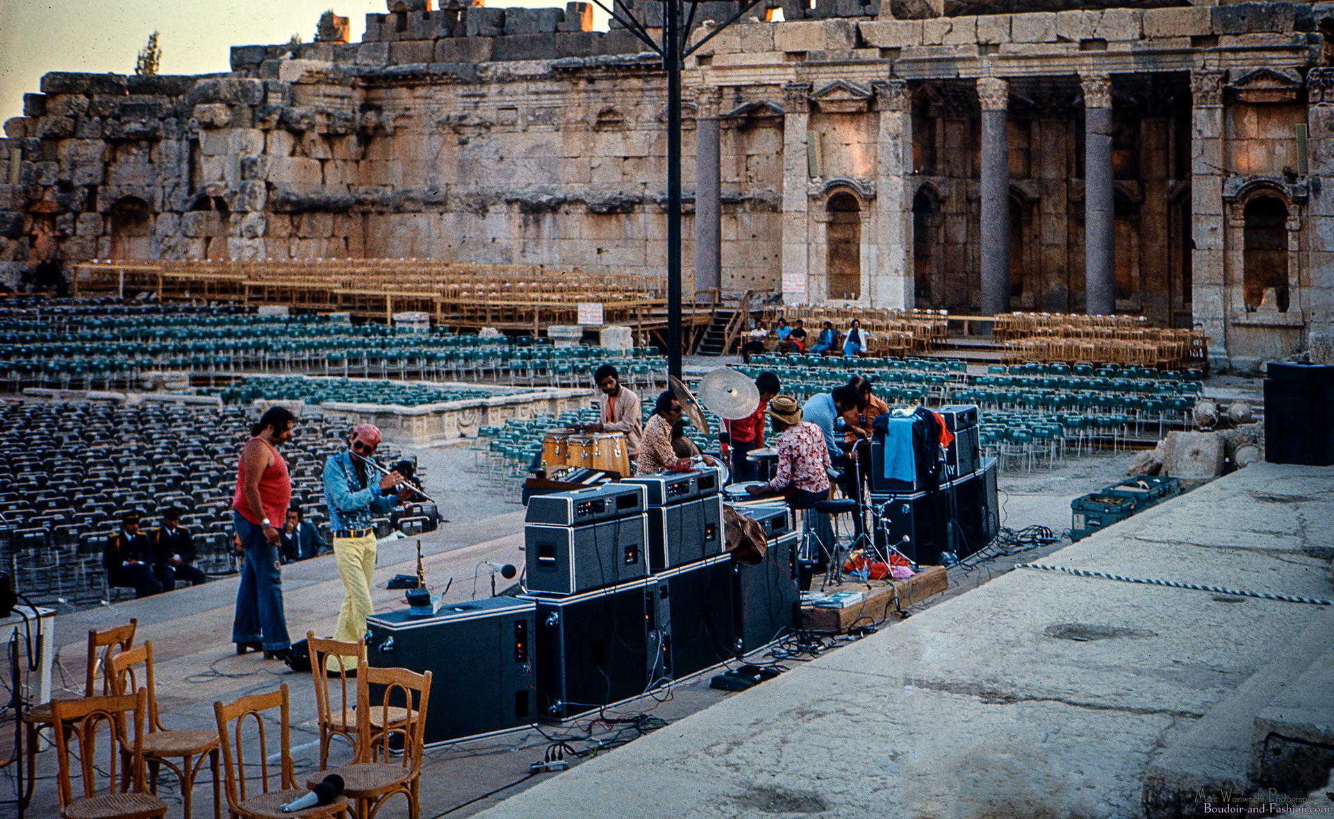 Miles Davis, Wayne Shorter, Dave Liebeman at the Festival Du Liban in Baalbeck, Lebanon, 1973