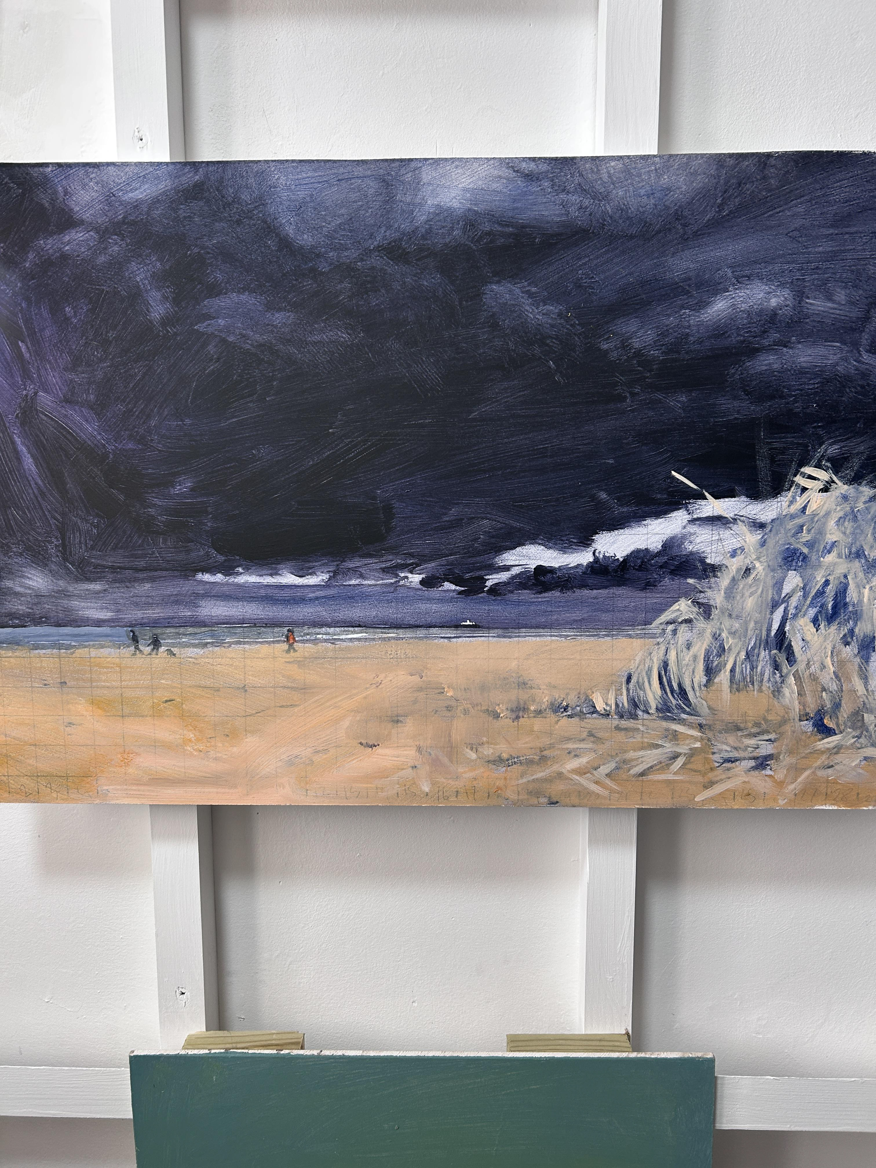 initial blocking in of a landscape of Bamburgh beach