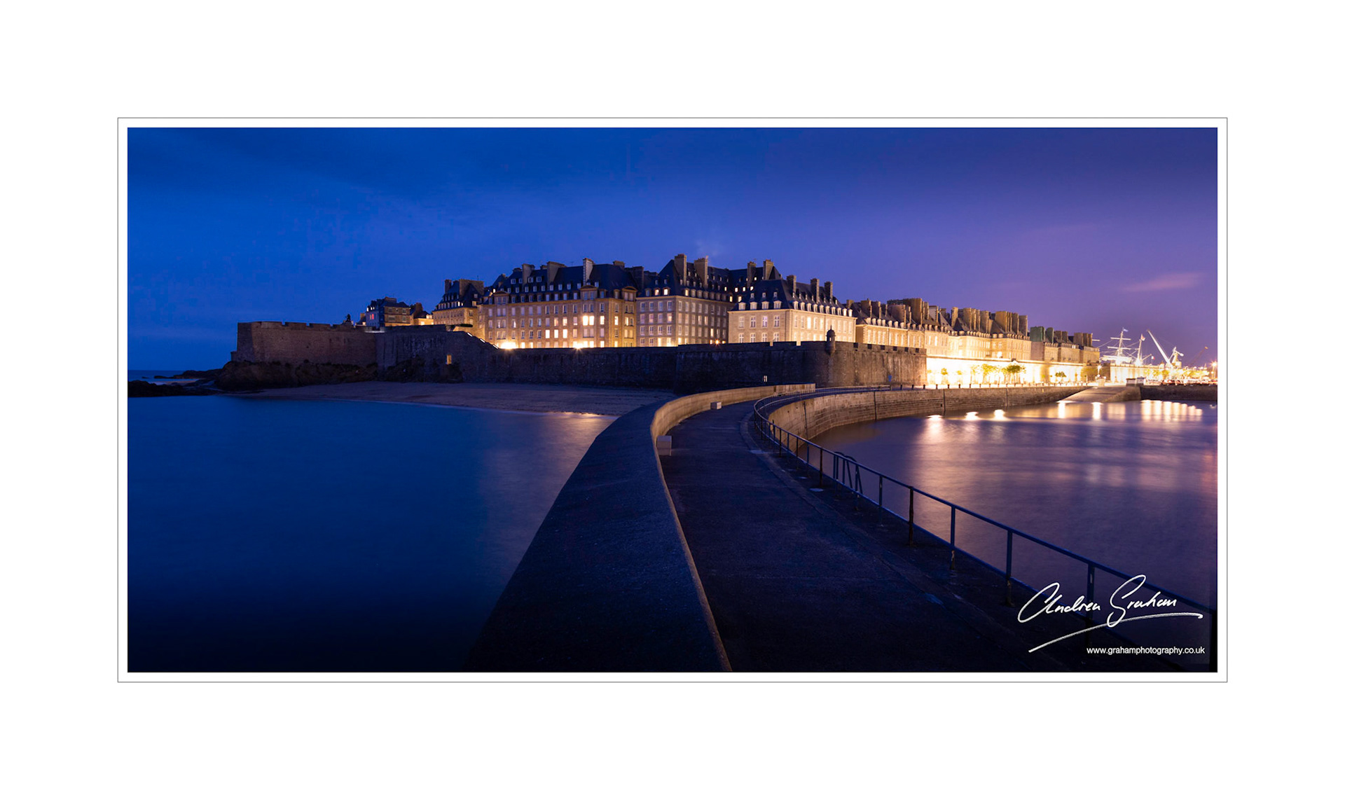 St Malo at nightfall - a little unnerving perching on the sea wall