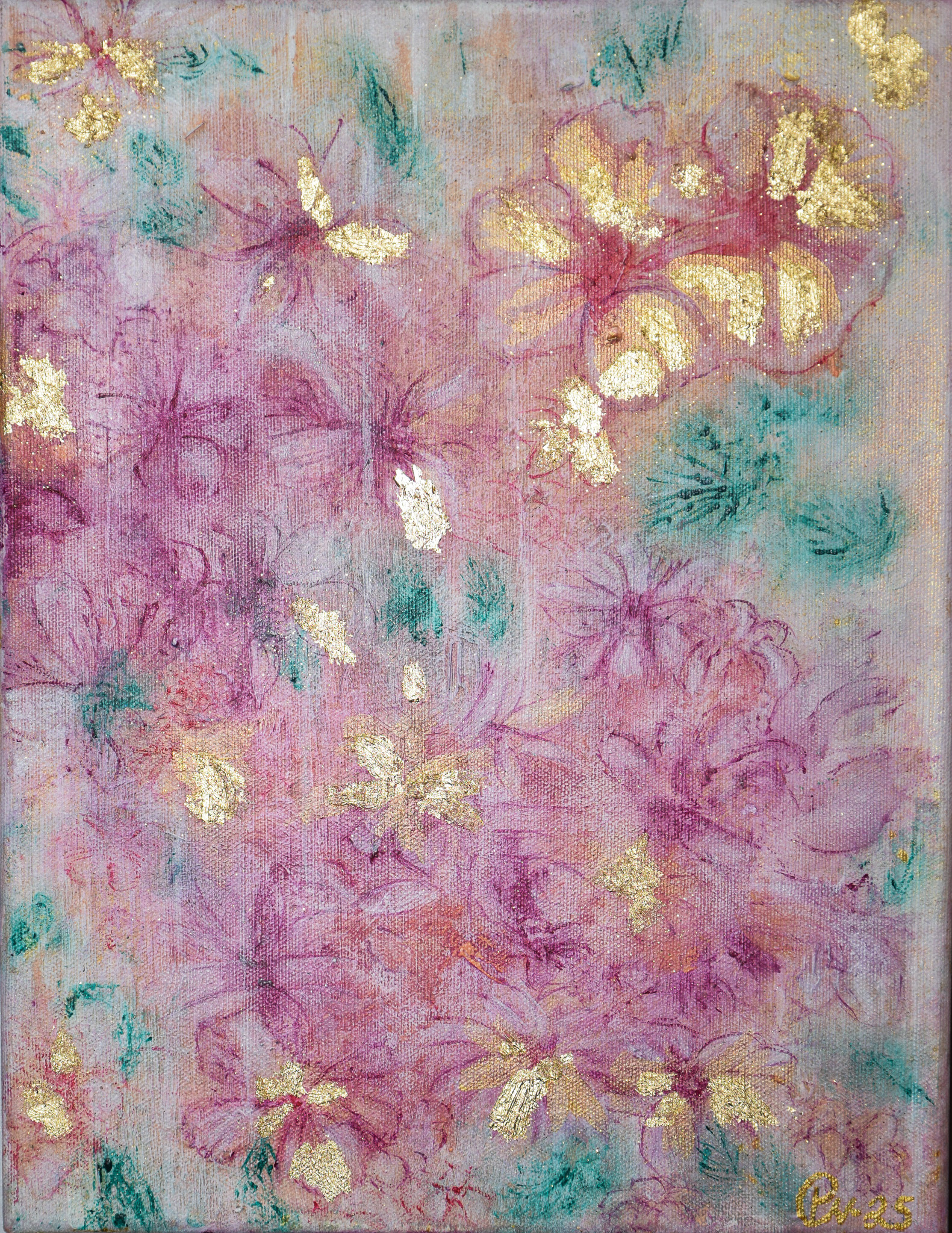 Dream world (2025) 35x27x2 cm Hinta: 90€ Lyhyt kuvaus: Kierrätys canvaspohjaan tehty abstrakti kukka maalaus. Kierrätyspohjan vanha tekstuuri toimii hyvin teoksen pohjalla tuomaan rouheaa pintaa. Kauniit lehtikulta tehosteet loistavat valoa vasten kukkien pinnalla. Suojattu Vernissalla. Reunat viimeistelty ja ripustusvalmis. Kaikissa töissäni on tyytyväisyys/sovitus takuu. Lisäkuvia lähetän mielelläni. Taulu voidaan postittaa.