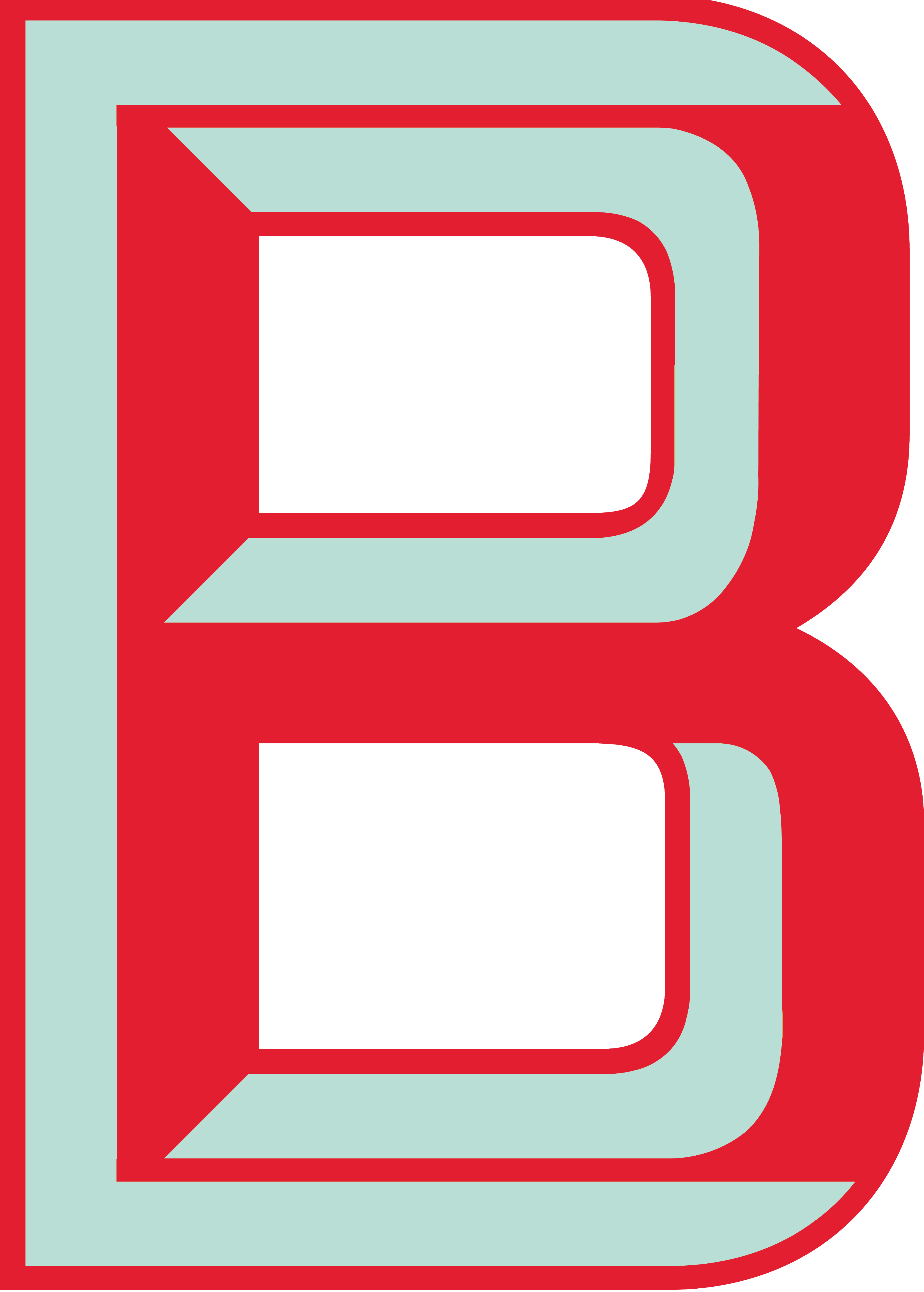 Breanna Kerr's logo. An aqua-colored and red outlined B.