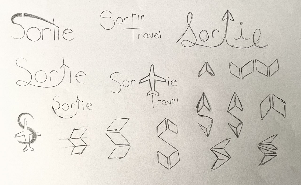 Logo sketches, exploring icons to form the letter S.