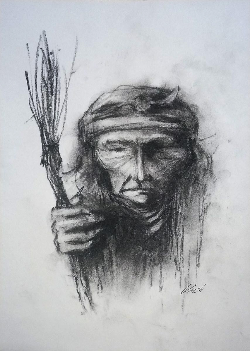 Baba Yaga - charcoal drawing by artist Vitaliy Mashchenko