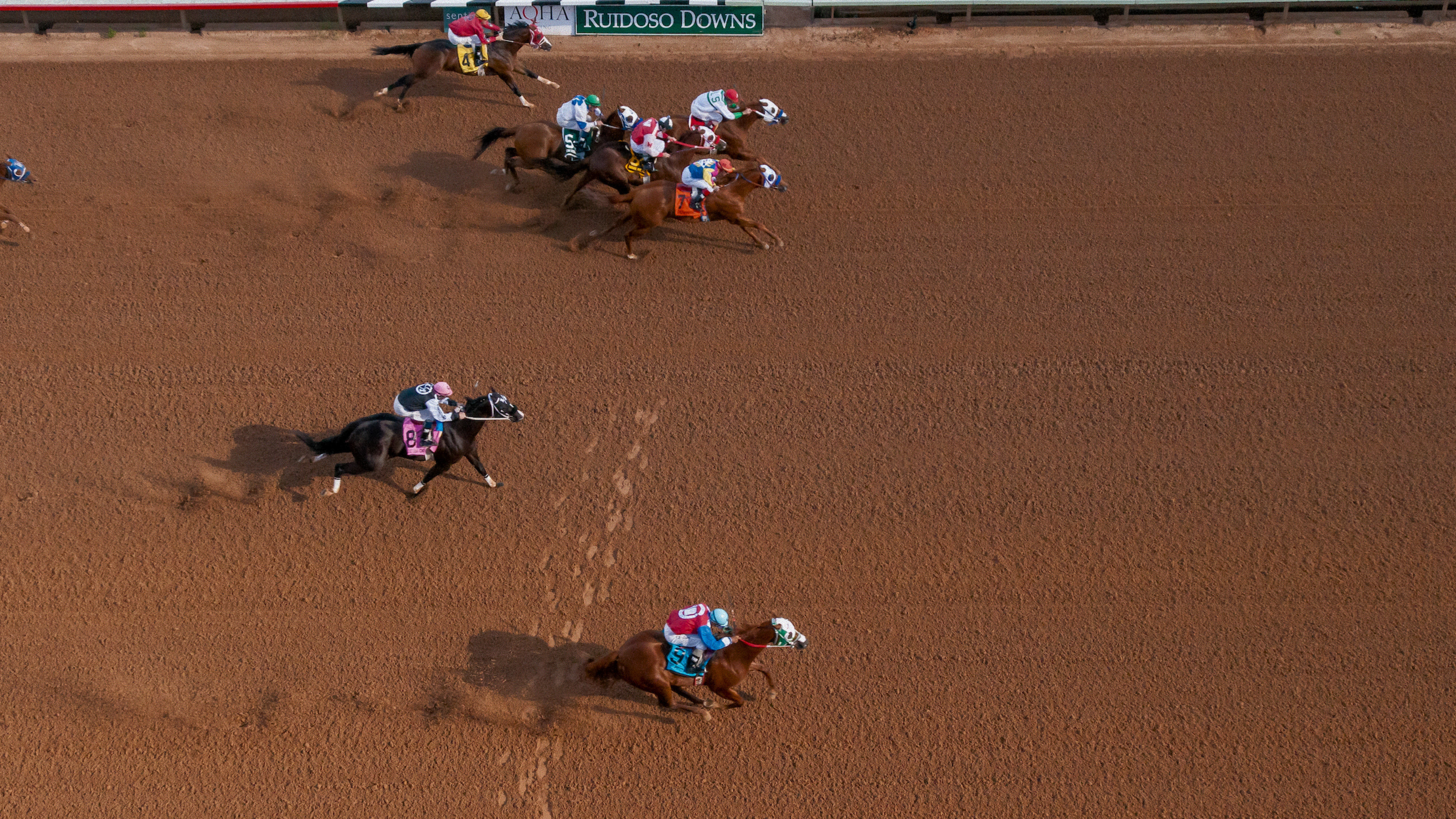 A horse race featured in “Cowboy Cartel,” now streaming on Apple TV+.