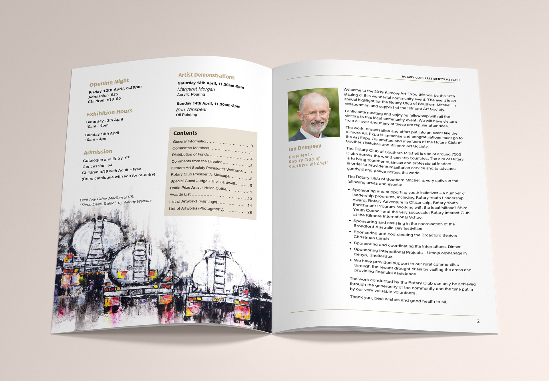 Inside page layout of event booklet.