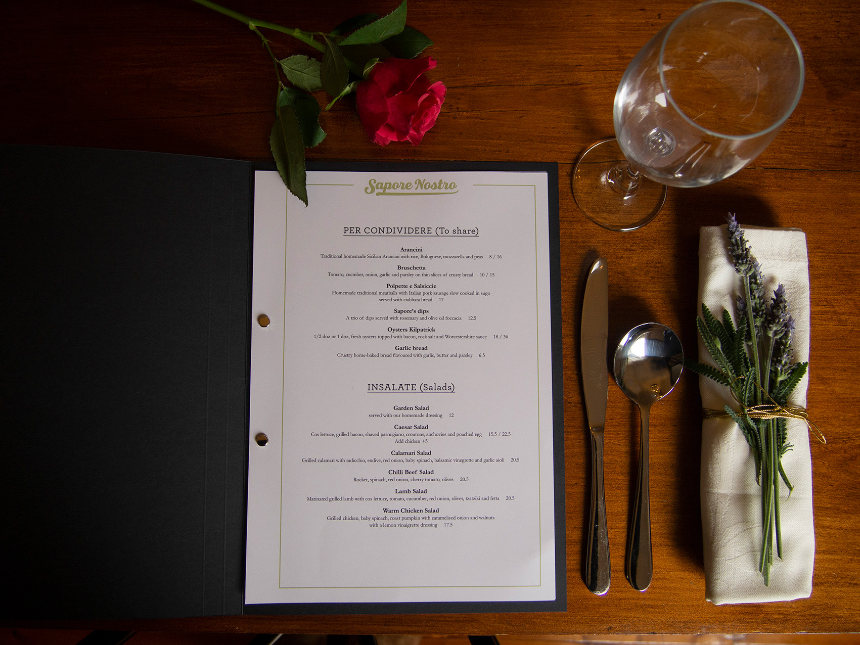 Restaurant menu layout.