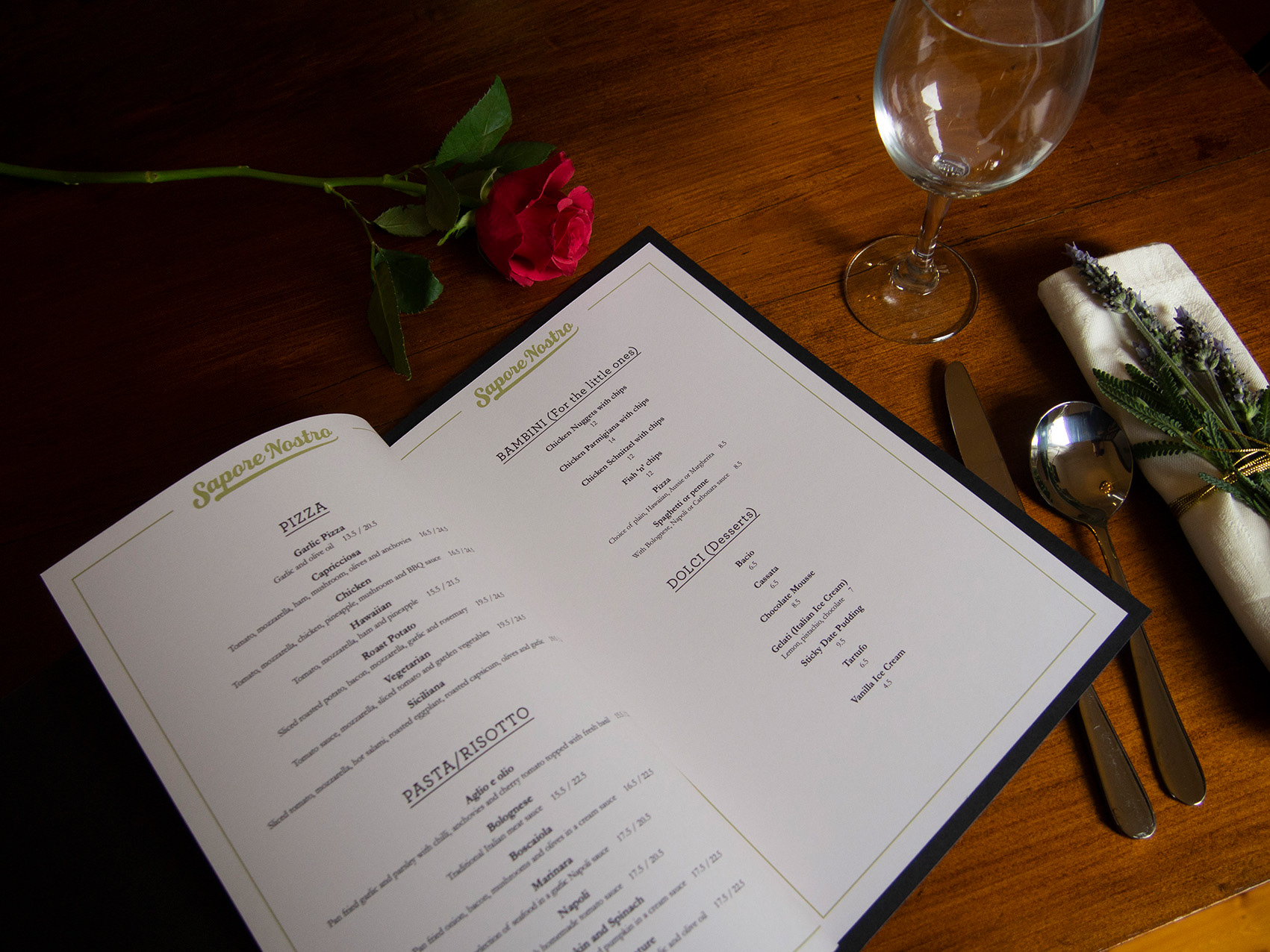 Restaurant menu layout.