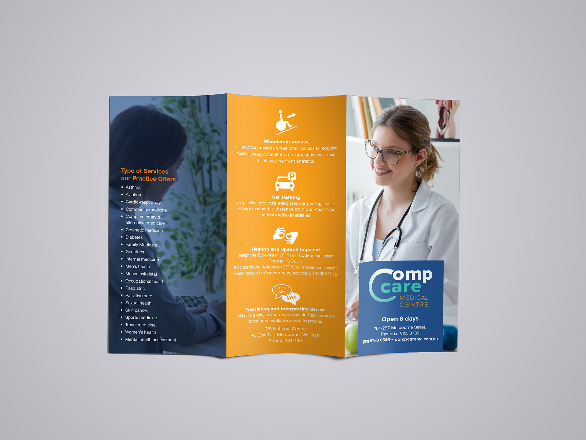 DL tri-fold brochure design, outside..