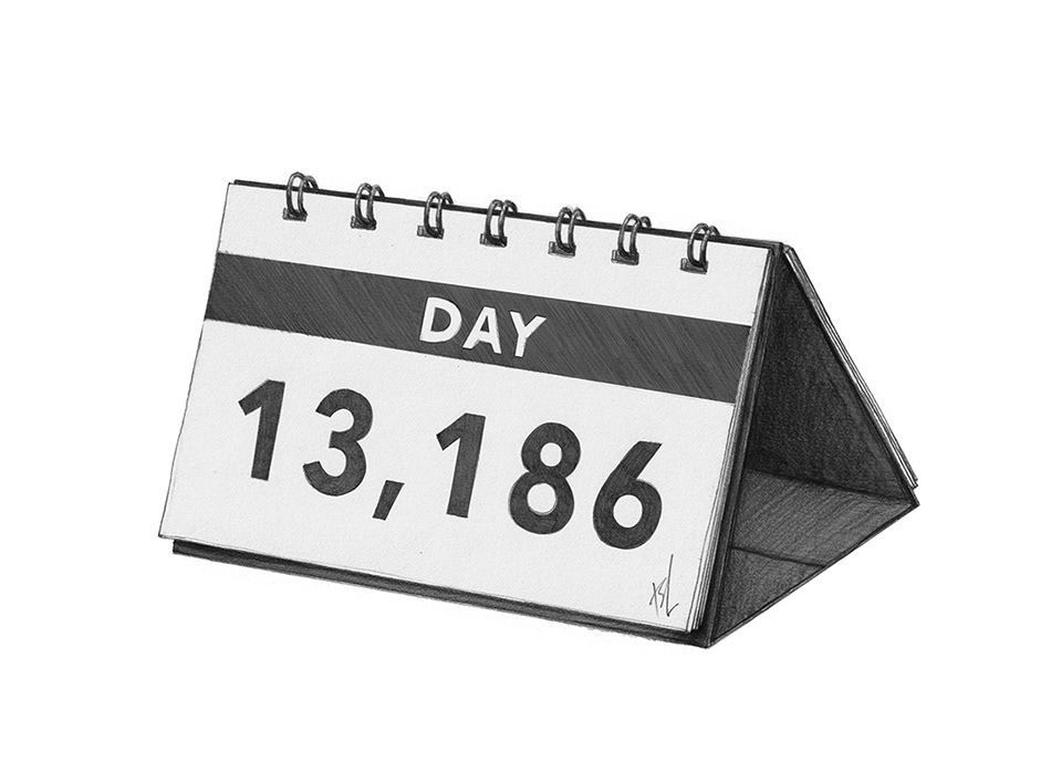 calendar showing 13,186 days