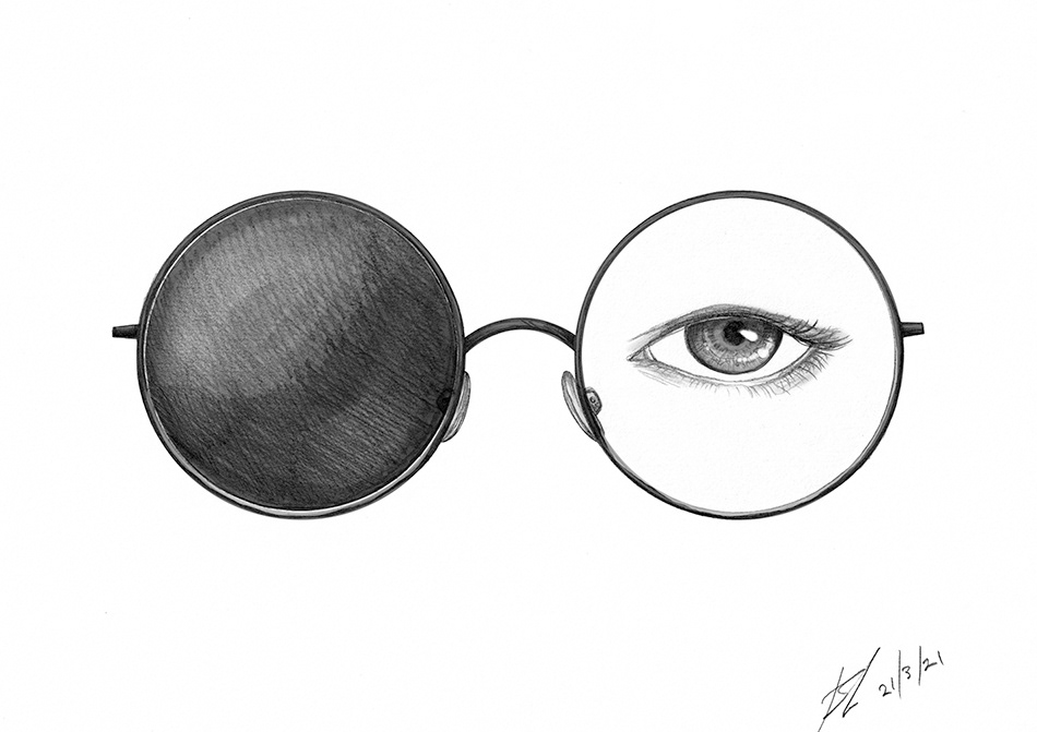 glasses with one lens removed