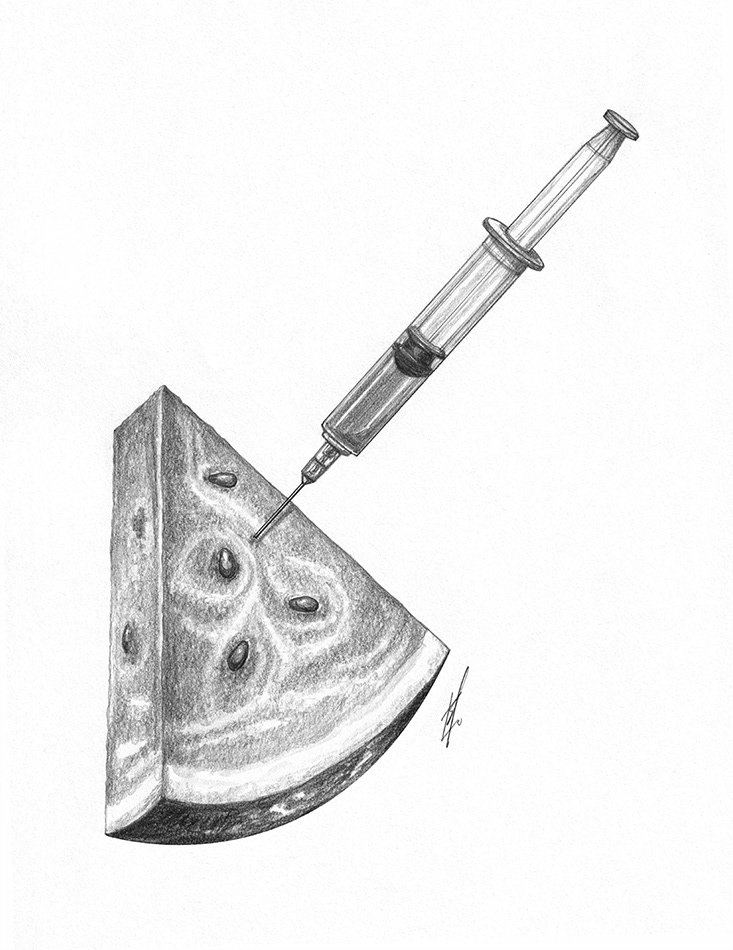 watermelon injected with a syringe