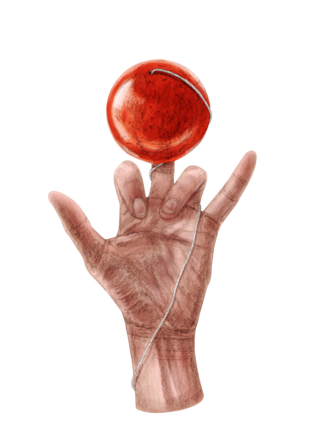 red kendama ball on hand