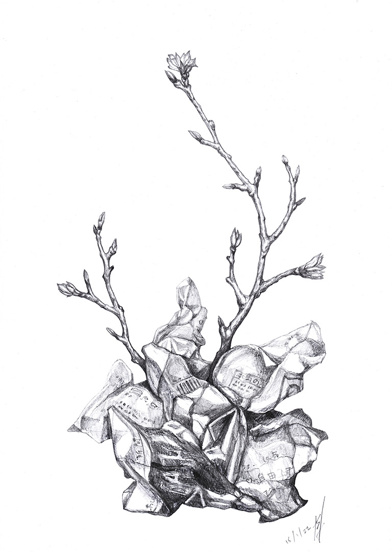 flowers sprouting from rubbish