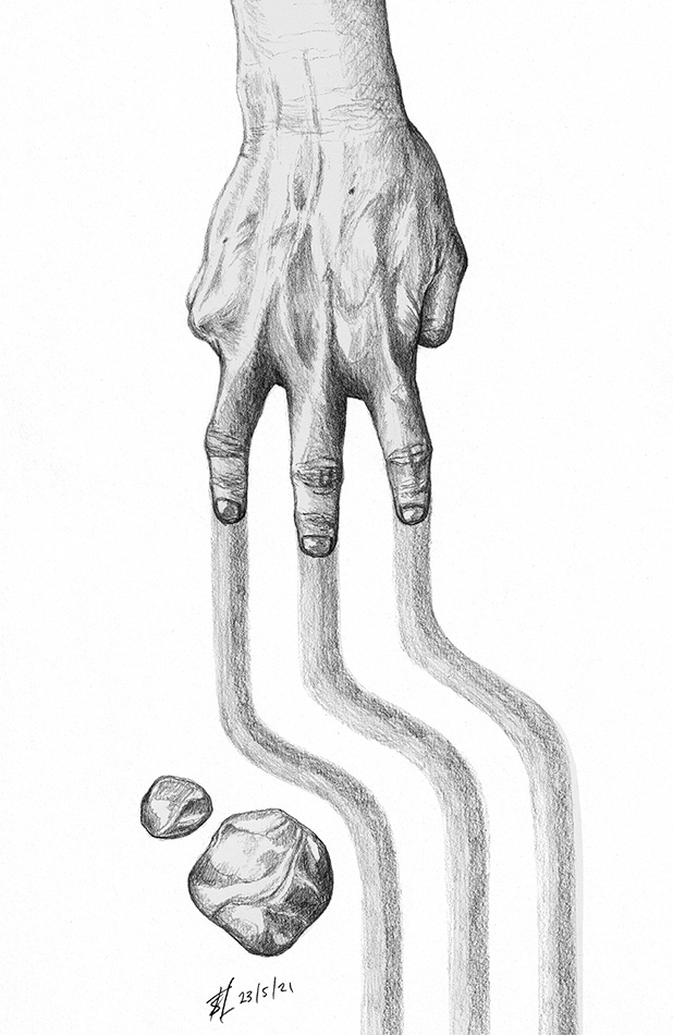 three fingers drawing on sand