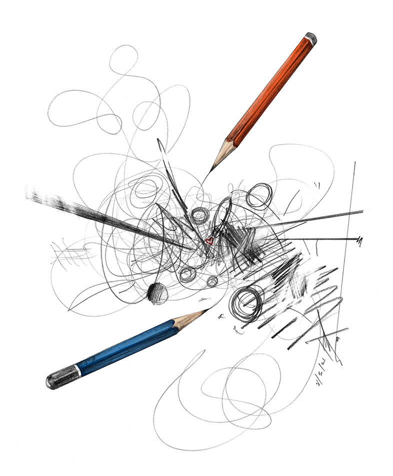 red and blue pencils scribbling
