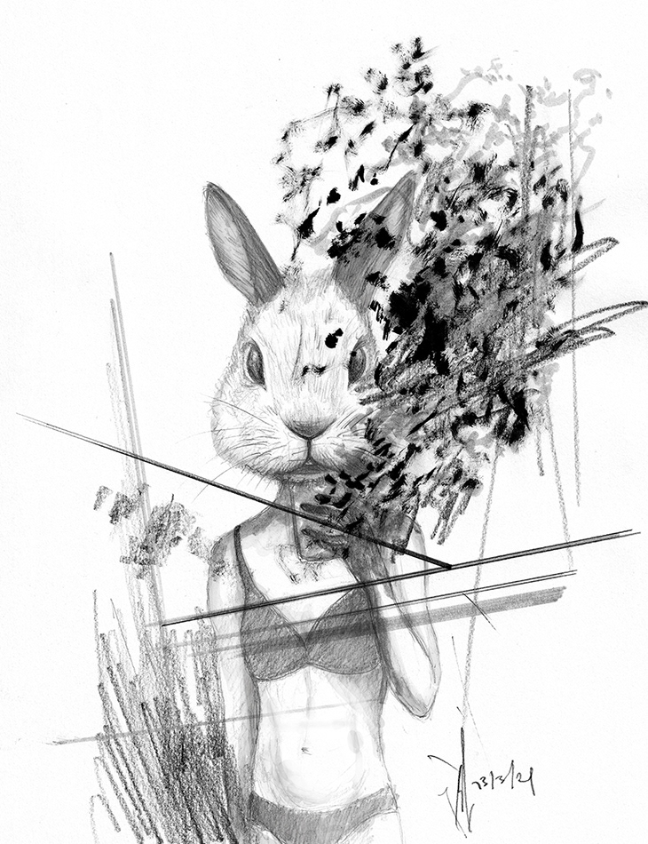 woman wearing a bunny mask