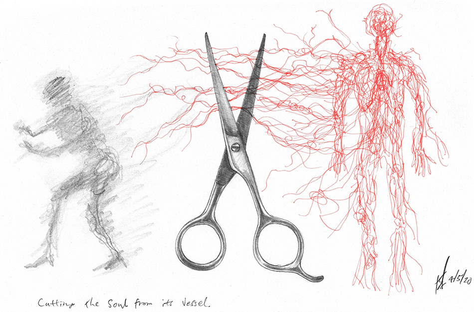 scissors cutting two figures apart