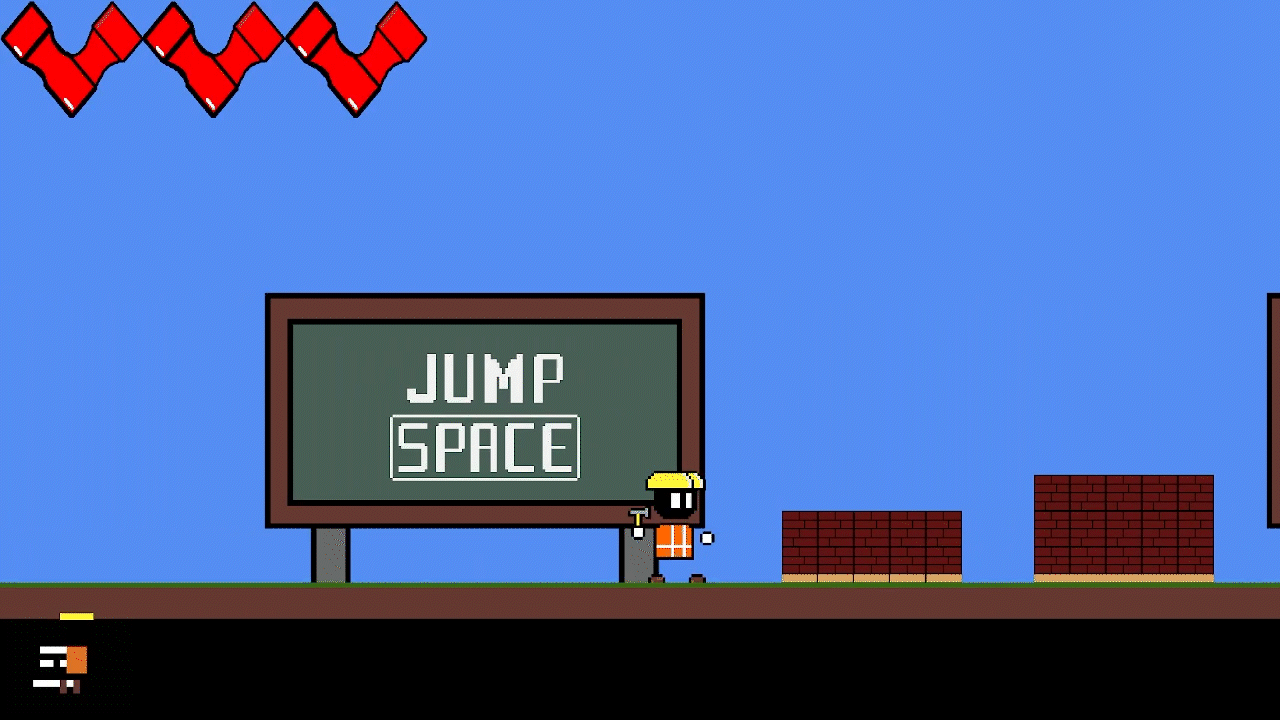 Gif of Hammerman jumping across the starting level, showcasing the long airtime and slow falling speed.