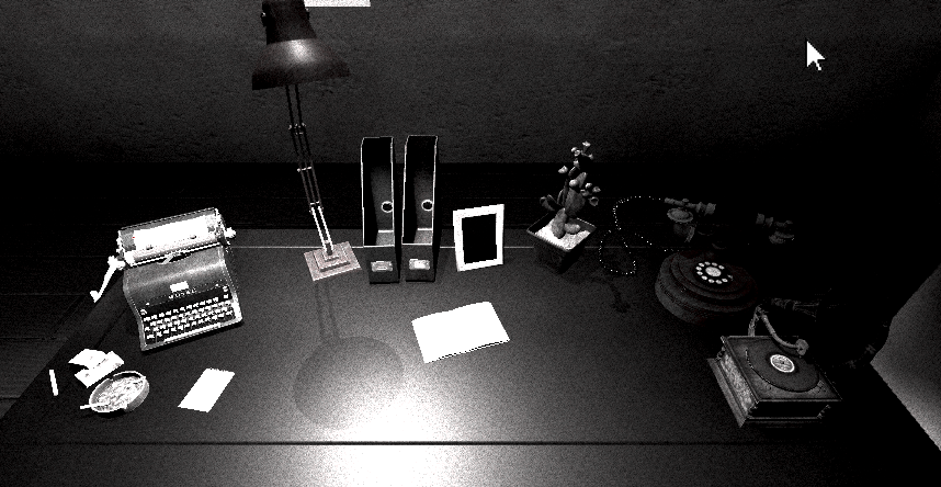 Screenshot from the game's noir-inspired desk
