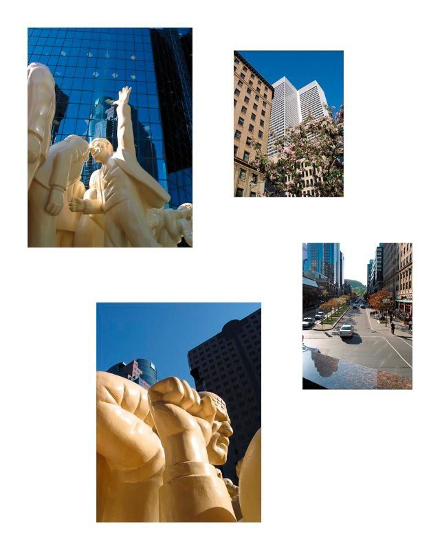 Une foule illuminée au Centre-ville – Sur la rue la plus chic de Montréal, on admire la sculpture “La foule illuminée” de Raymond Mason.