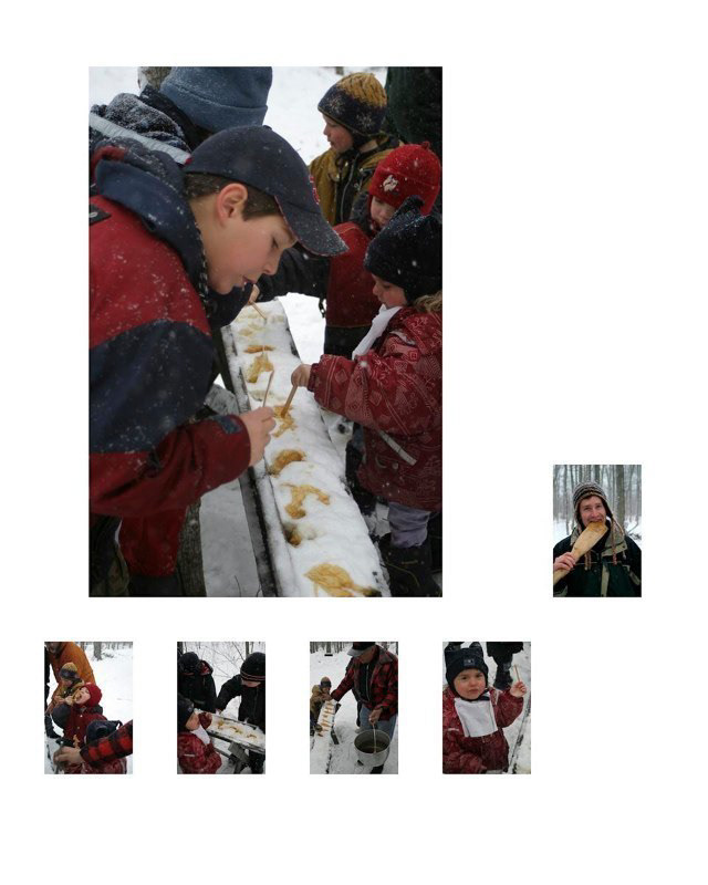 Cabane à sucre – Dans une cabane à sucre, enfants en train de fabriquer de la tire d’érable, une friandise qui se fait à partir de la sève de l’érable recueillie à la fin de l’hiver.
