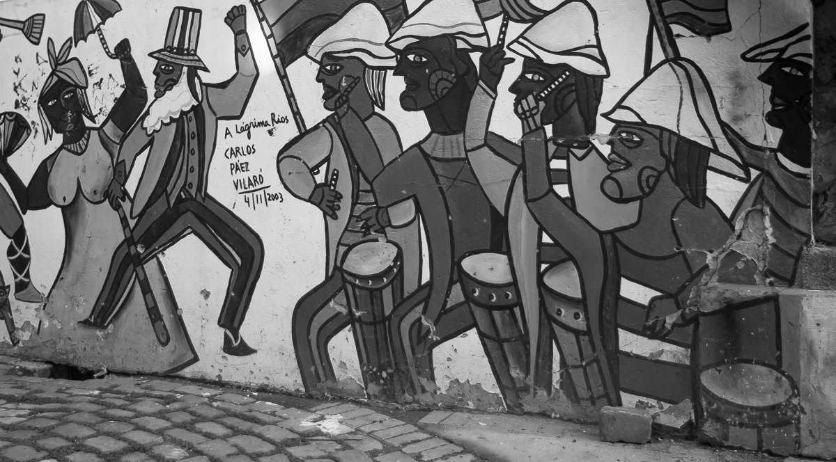 Fresque représentant des joueurs de candombe à Montevideo.