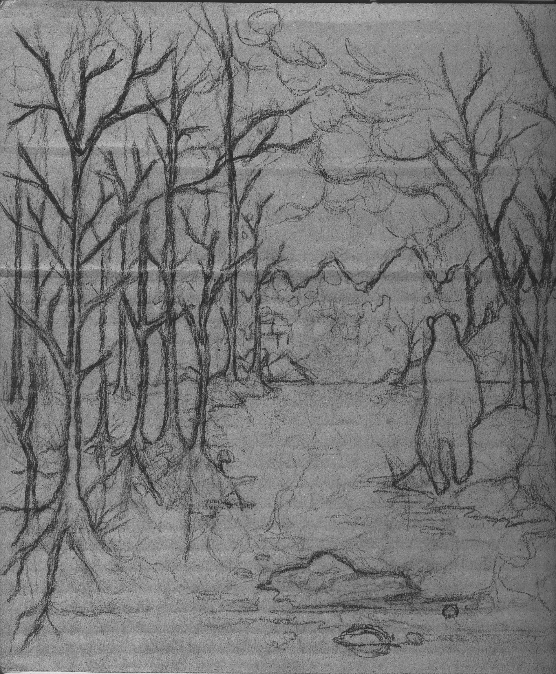 Boceto en lápiz sobre tabla