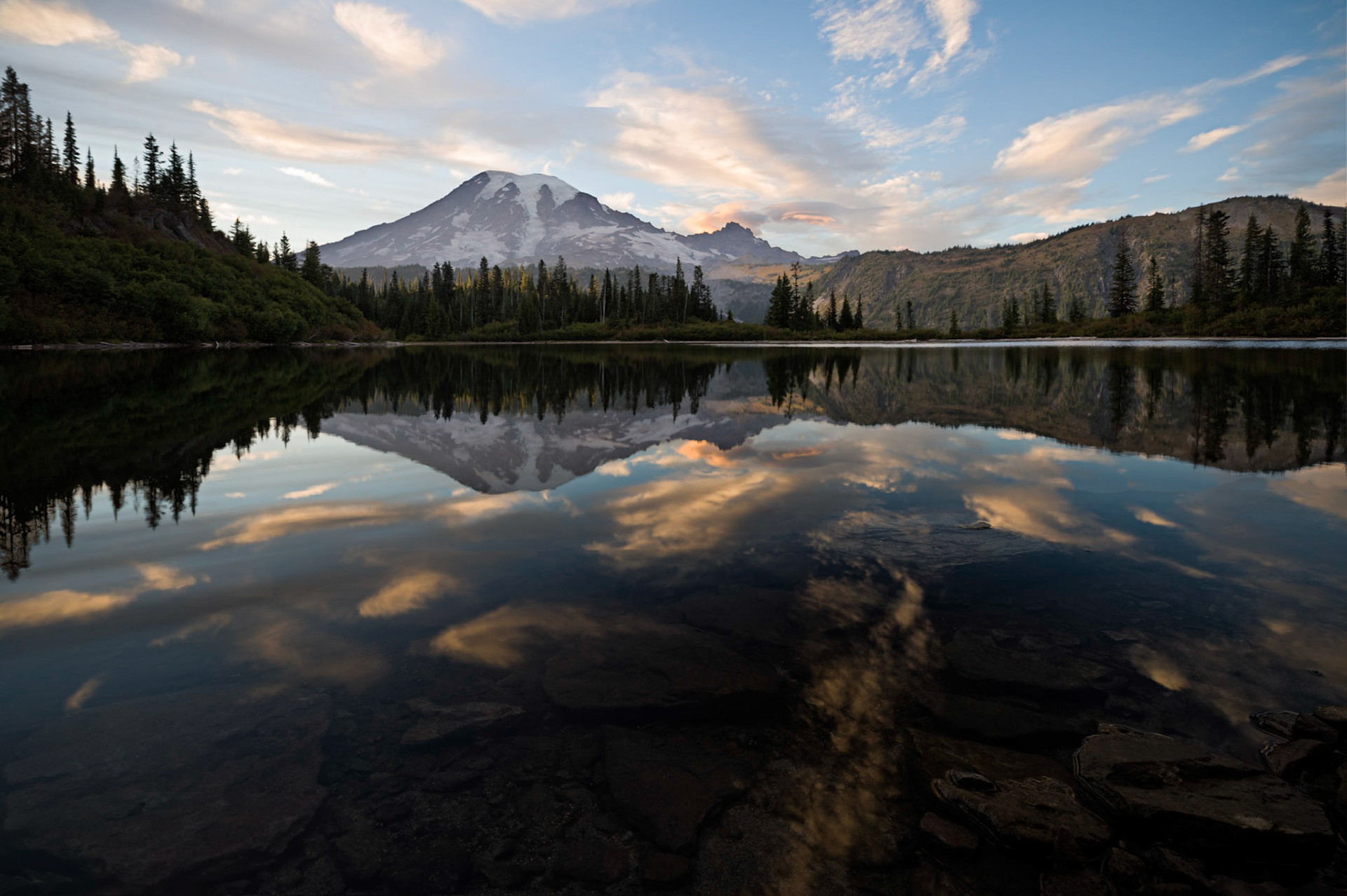 I took this sunset image  of Mount Rainier from the shore of Bench Lake a couple of days ago...my first trip there!    Thank you for viewing, voting and/or any constructive comments!