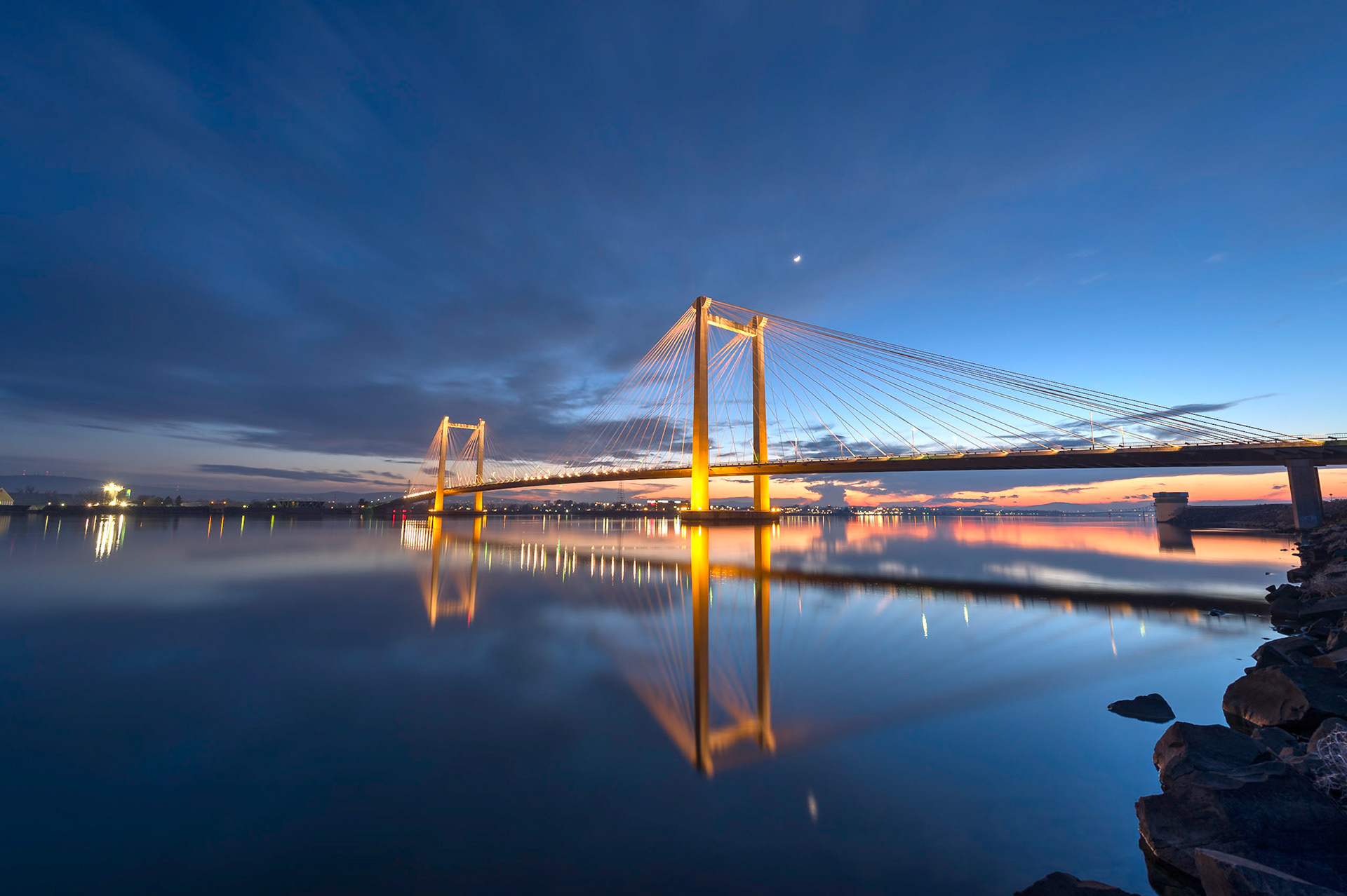 This is another shot (wider angle) of the Ed Hendler Cable Bridge, sometimes called the Intercity Bridge, spanning the Columbia River between Pasco and Kennewick in southeastern Washington State. Thank you for viewing, voting and or any constructive comments.