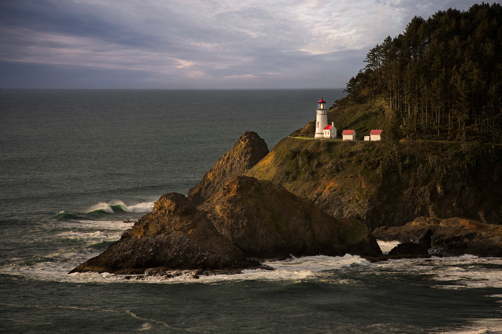 Sunset view of Haceta Head Light House located on the Oregon Coast near Florence, Oregon.  Thank you for viewing, voting and/or any constructive comments!