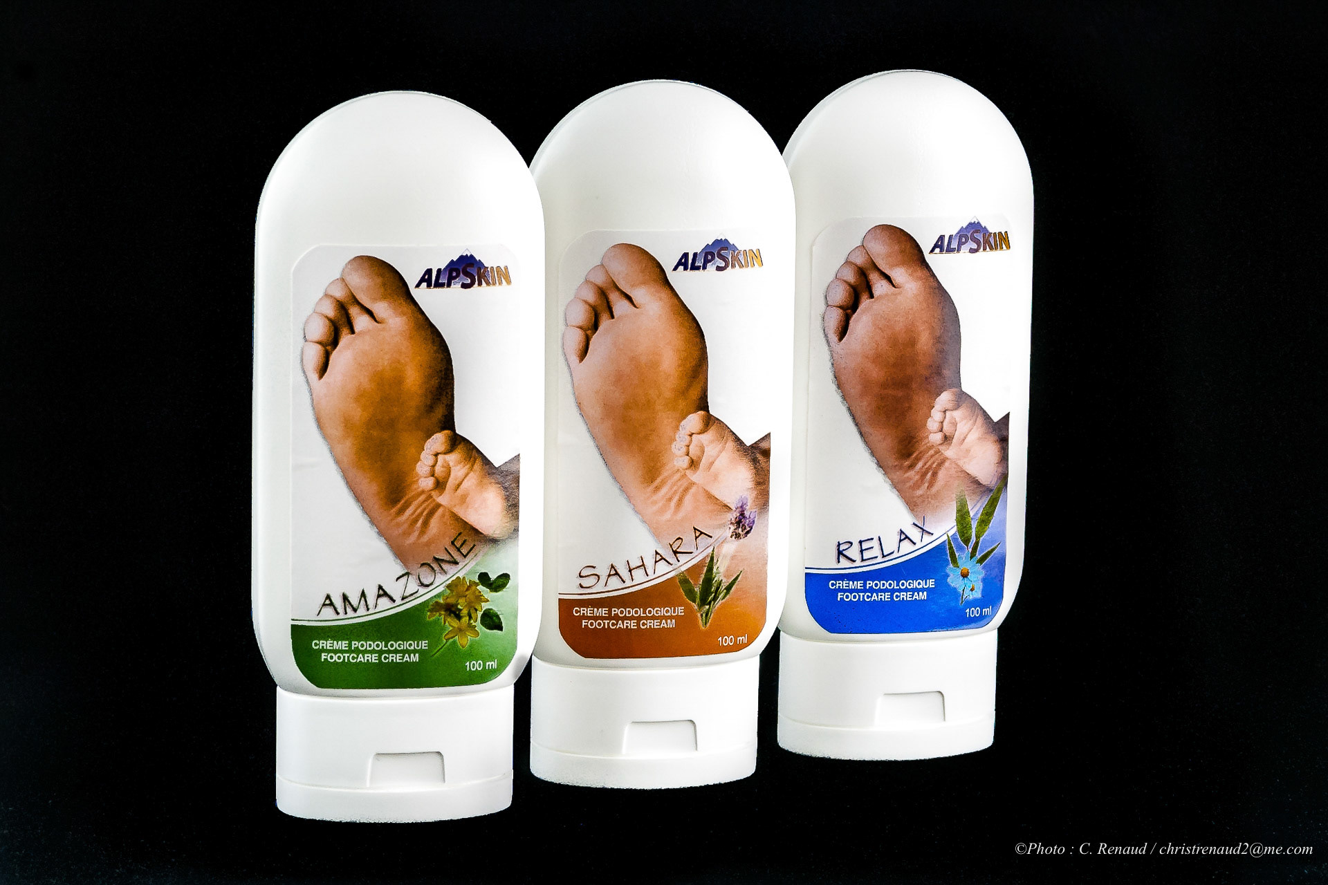 Produit Alpskin, soins des pieds,fond noir