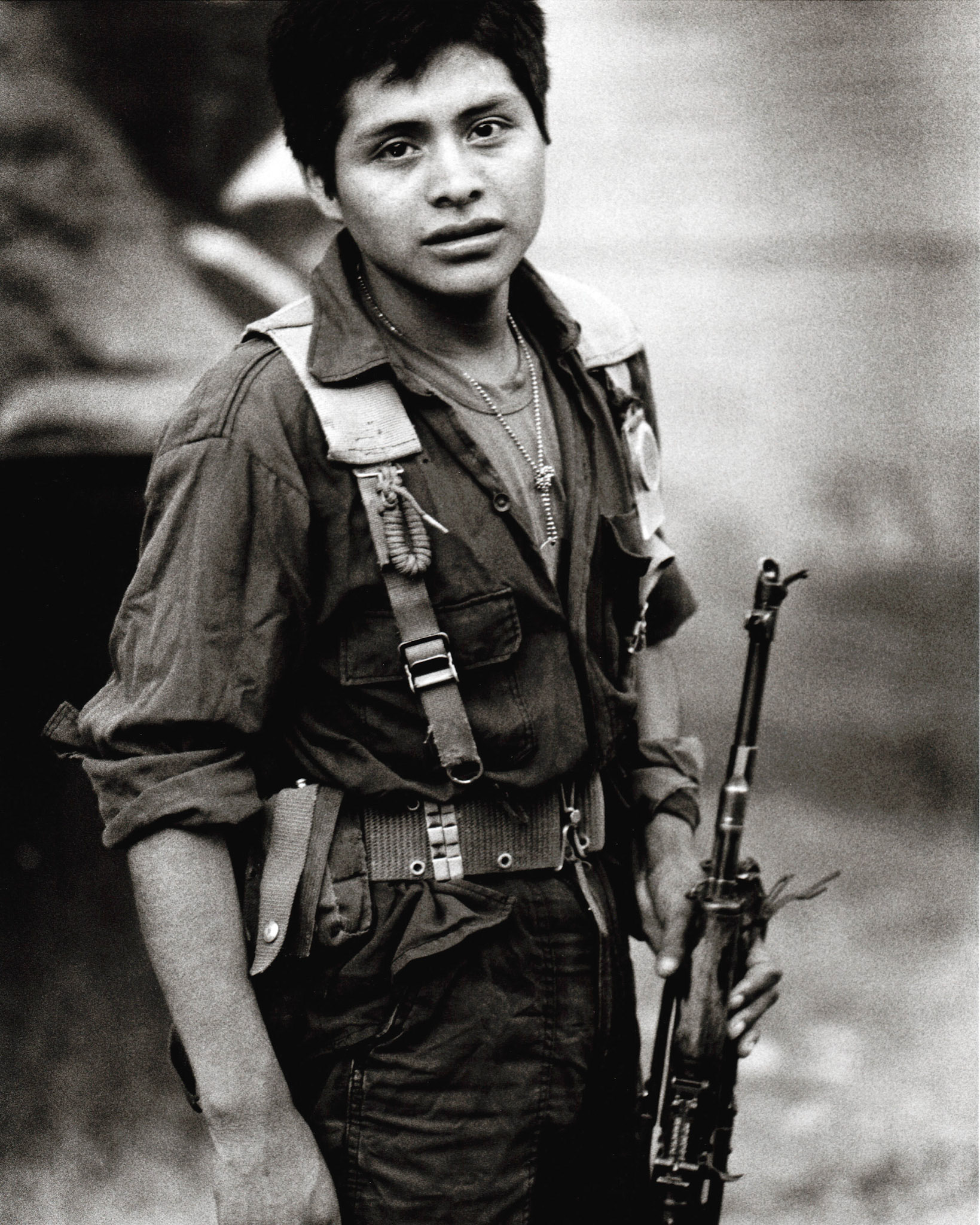 Young mayan man in the URNG guerrilla band in the Ixcan Jungle, Guatemala, Central America during conflict there.