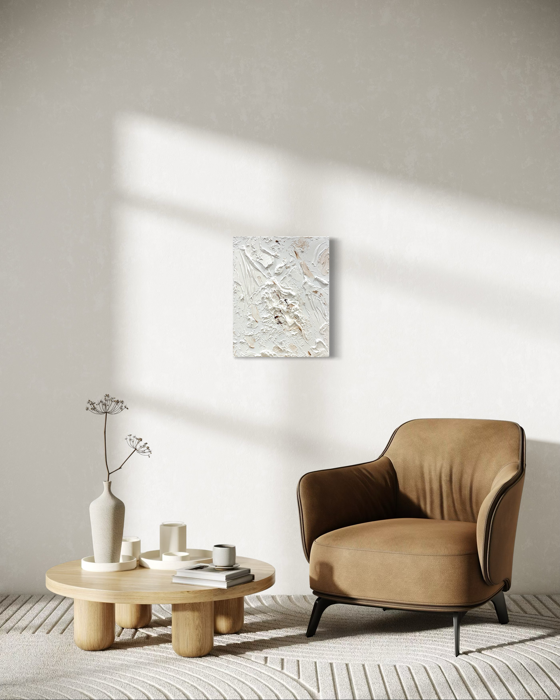 Abstraktes Gemälde „Powerful“ mit braunen Details, tiefen Strukturen und starker Ausstrahlung im Interior, moderne Kunst von Carolin Vogelmann