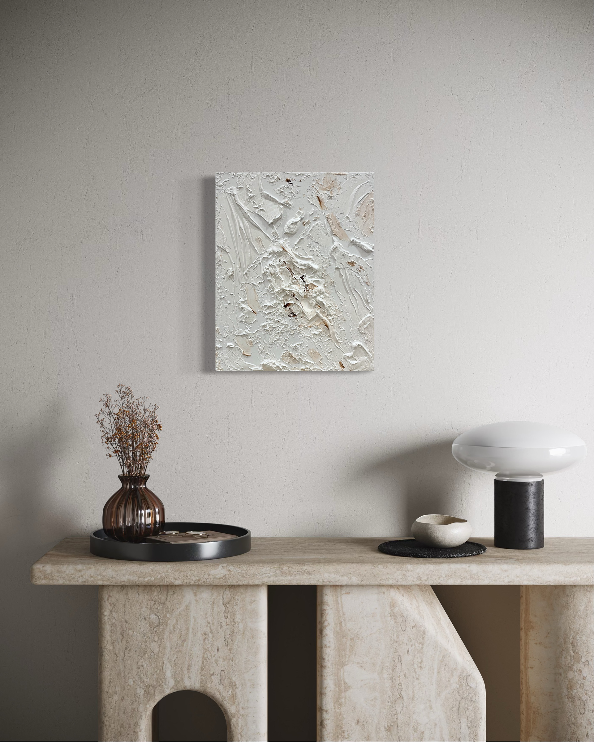 Abstraktes Gemälde „Powerful“ mit braunen Details, tiefen Strukturen und starker Ausstrahlung im Interior, moderne Kunst von Carolin Vogelmann