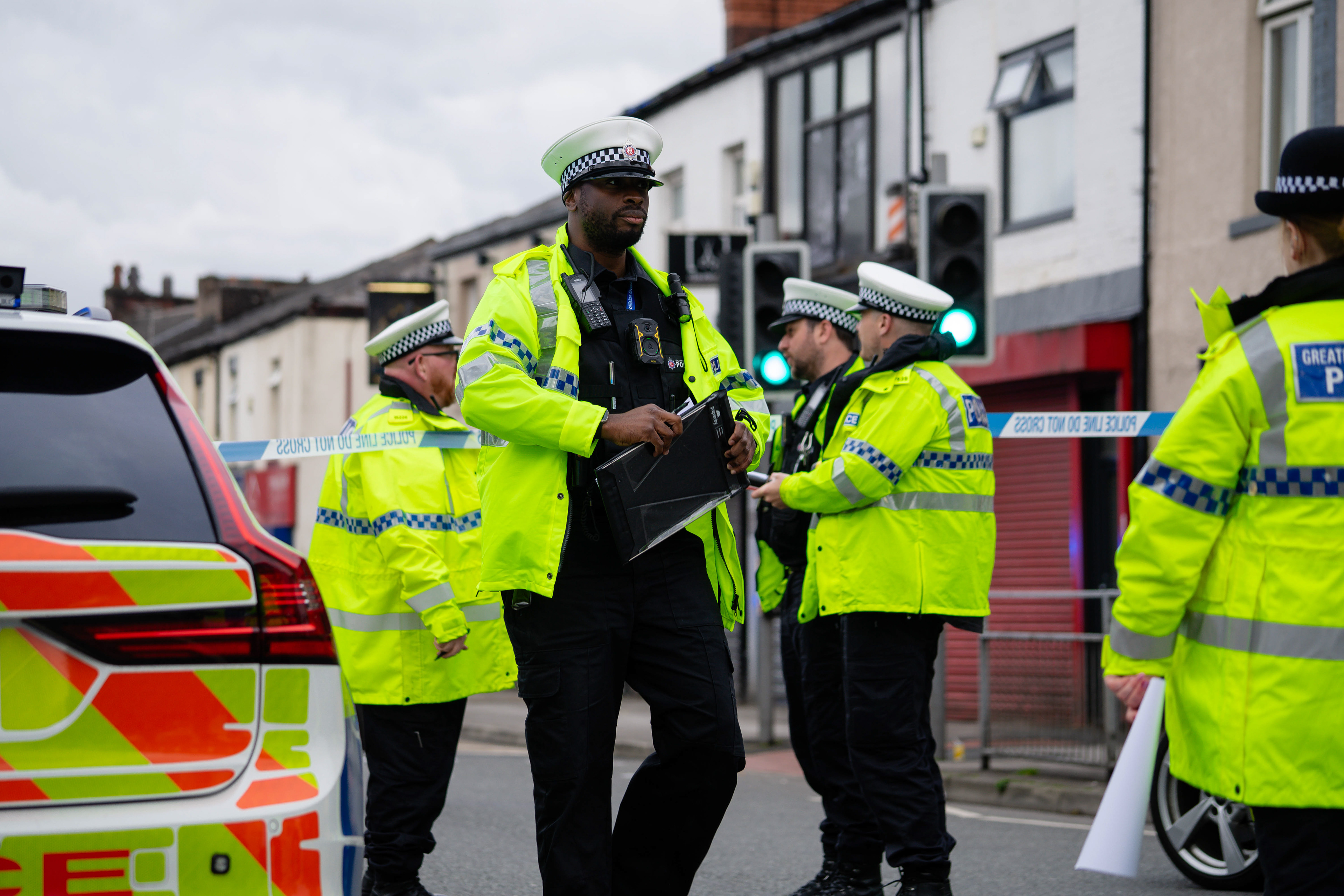 Police Officers at the Scene of a Road Traffic Collision in Rochdale