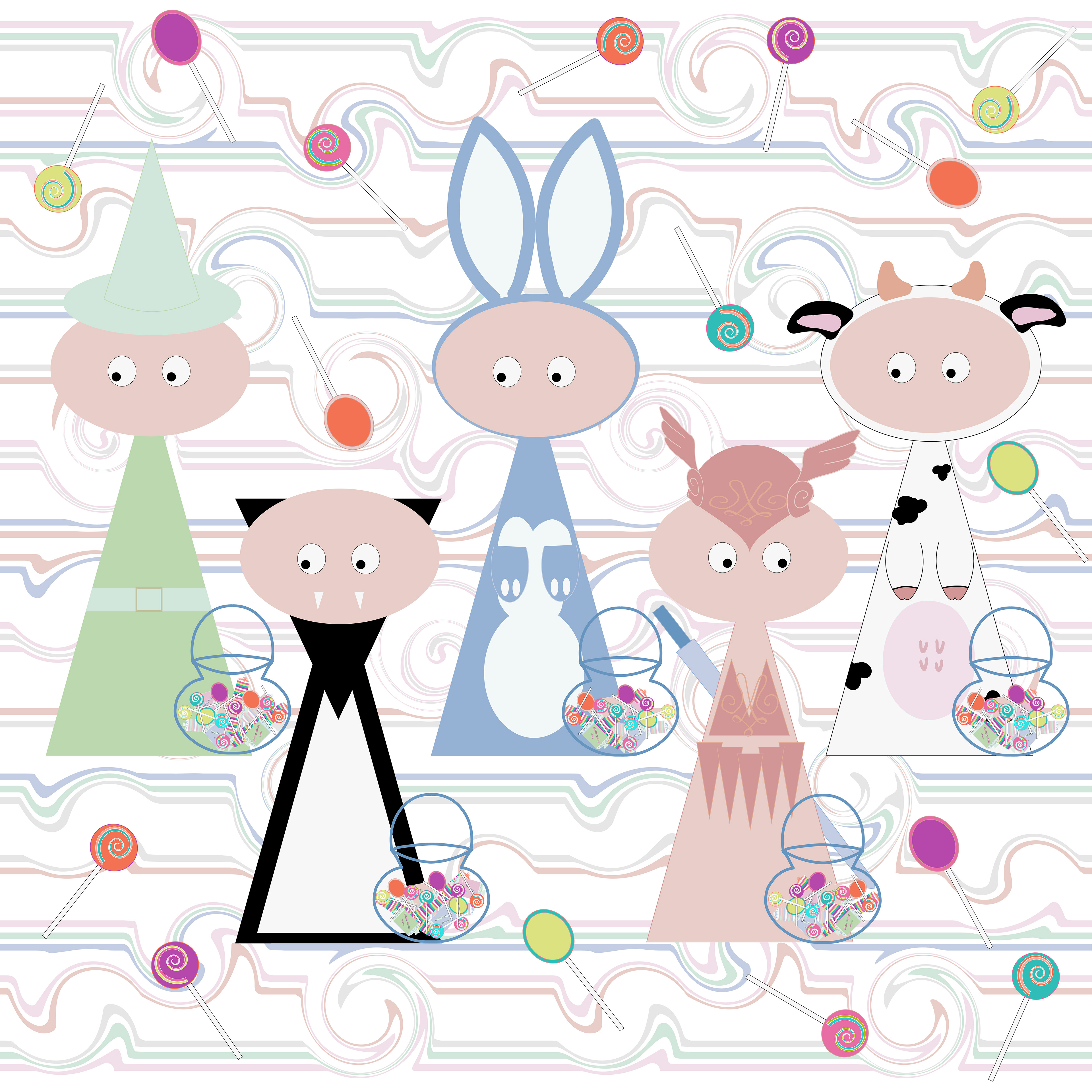Rabbit, vampire, cow, witch and warrior