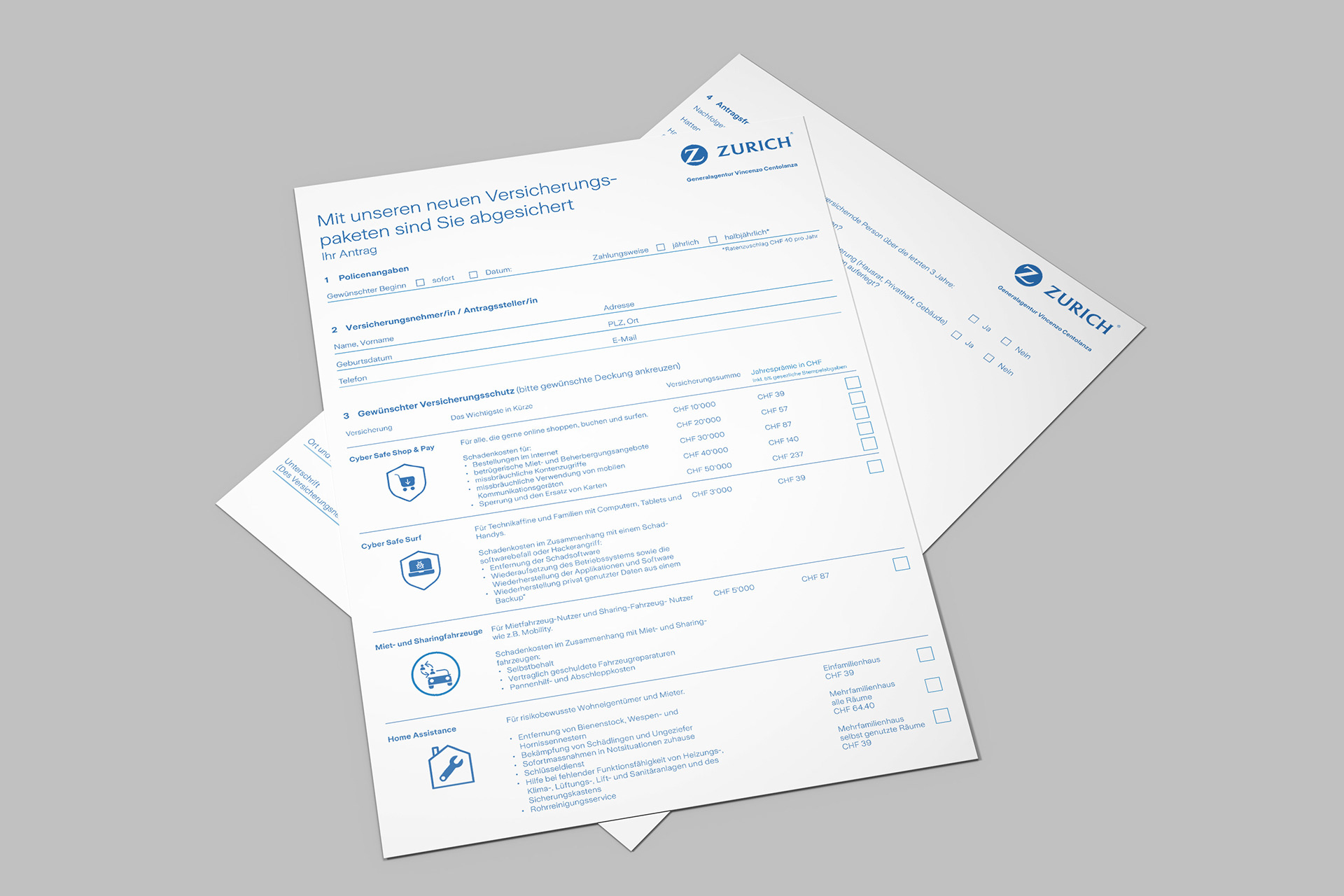 Fragebogen zum Thema Haushaltsversicherung der Zurich, Generalagentur Vincenzo Centolanza